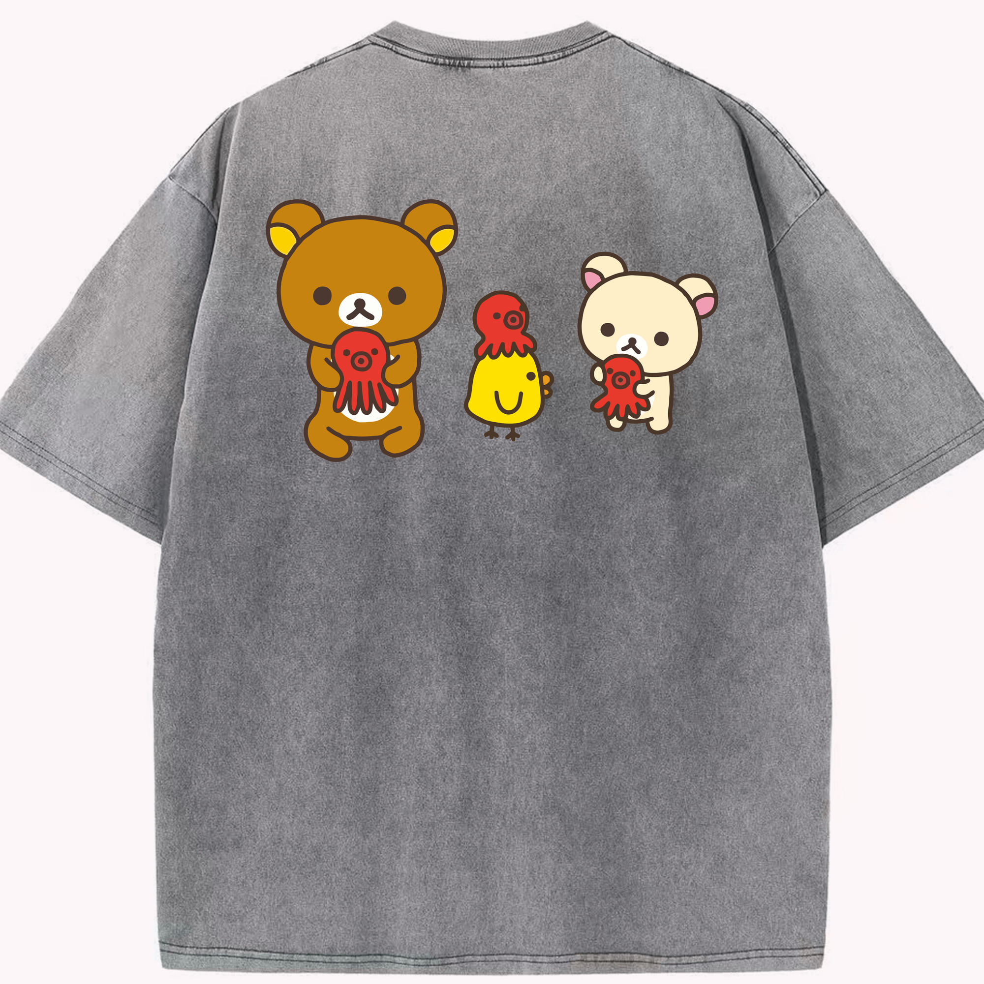 （画像用） リラックマ リラックマ キイロイトリ Rilakkuma Korilakkuma Kiiroitori 綿100% ヴィンテージ風 半袖Tシャツ（背面プリント）