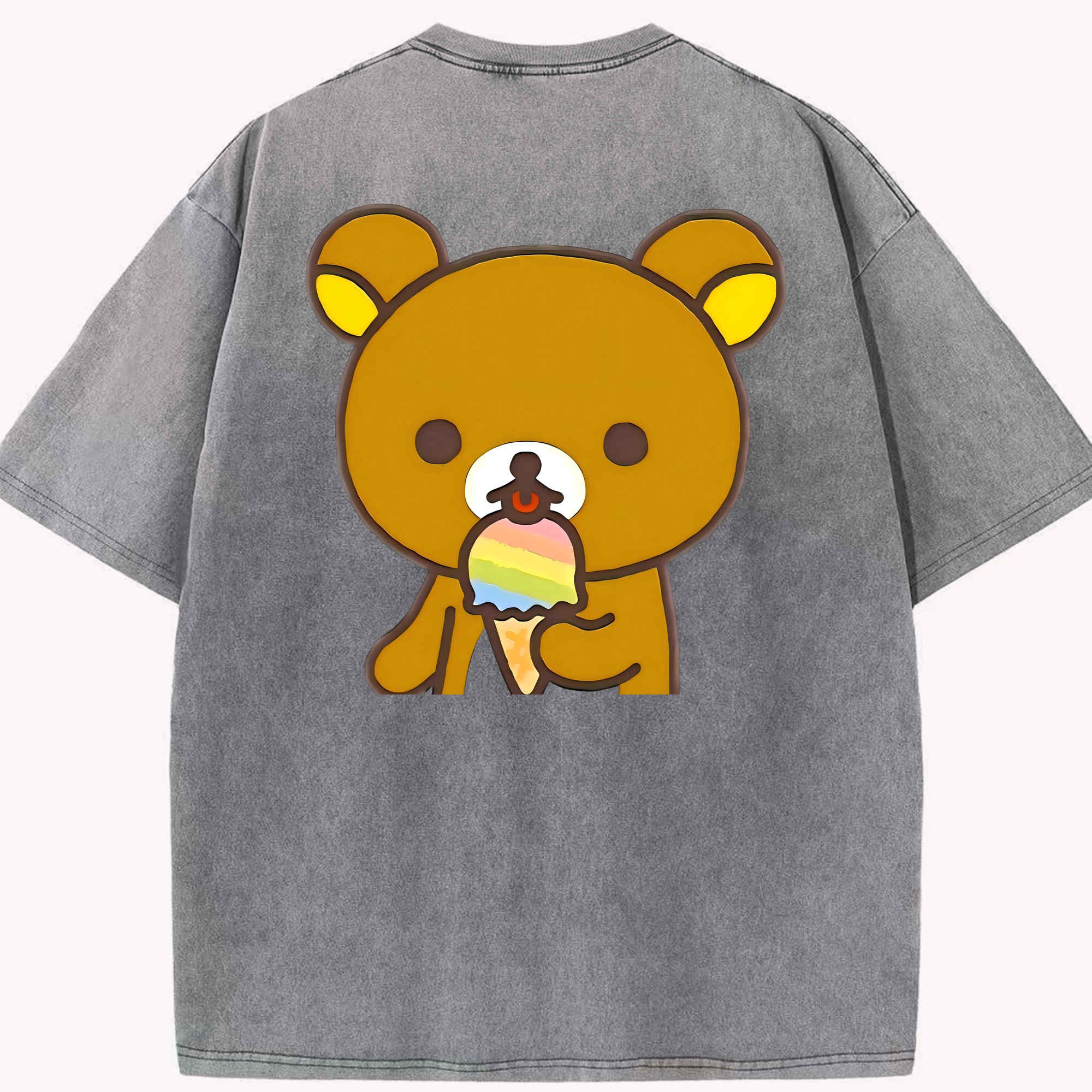 （画像用） リラックマ リラックマ キイロイトリ Rilakkuma Korilakkuma Kiiroitori 綿100% ヴィンテージ風 半袖Tシャツ（背面プリント）