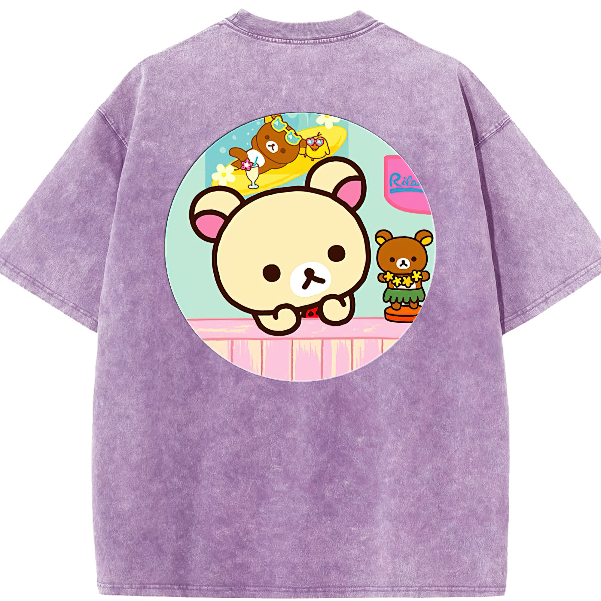 （画像用） リラックマ リラックマ キイロイトリ Rilakkuma Korilakkuma Kiiroitori 綿100% ヴィンテージ風 半袖Tシャツ（背面プリント）