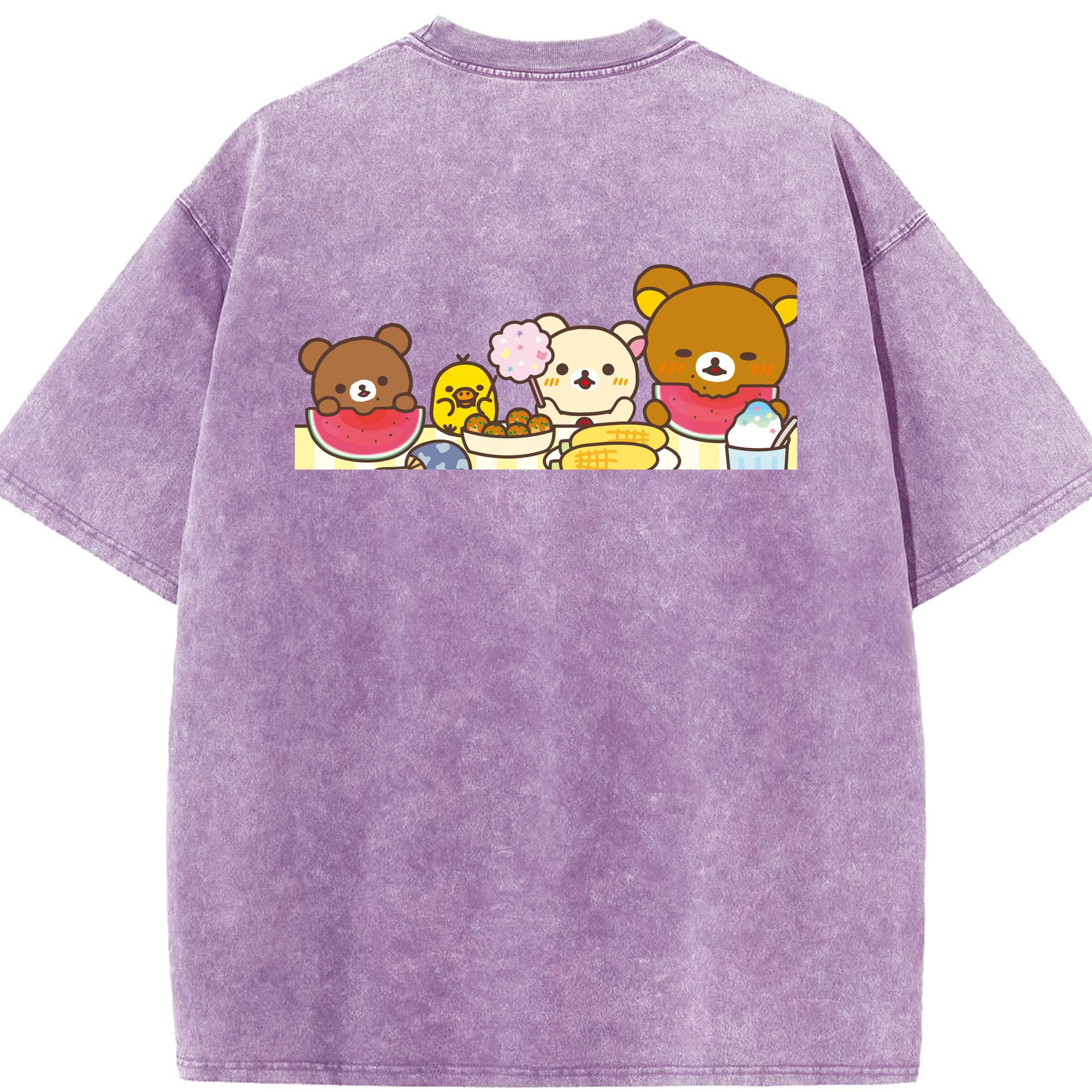 （画像用） リラックマ リラックマ キイロイトリ Rilakkuma Korilakkuma Kiiroitori 綿100% ヴィンテージ風 半袖Tシャツ（背面プリント）