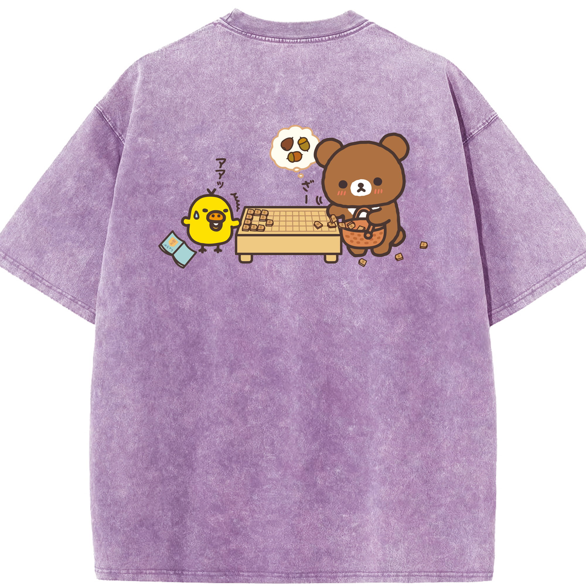 （画像用） リラックマ リラックマ キイロイトリ Rilakkuma Korilakkuma Kiiroitori 綿100% ヴィンテージ風 半袖Tシャツ（背面プリント）
