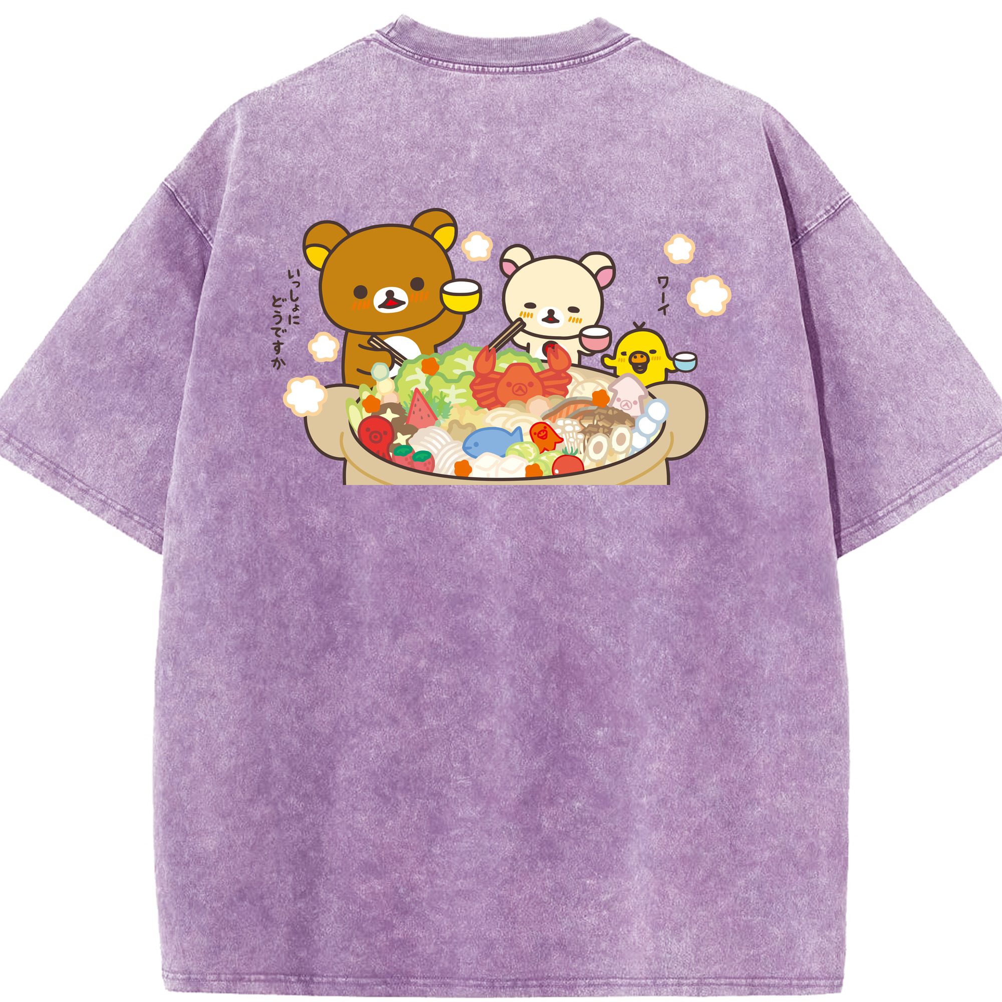 （画像用） リラックマ リラックマ キイロイトリ Rilakkuma Korilakkuma Kiiroitori 綿100% ヴィンテージ風 半袖Tシャツ（背面プリント）