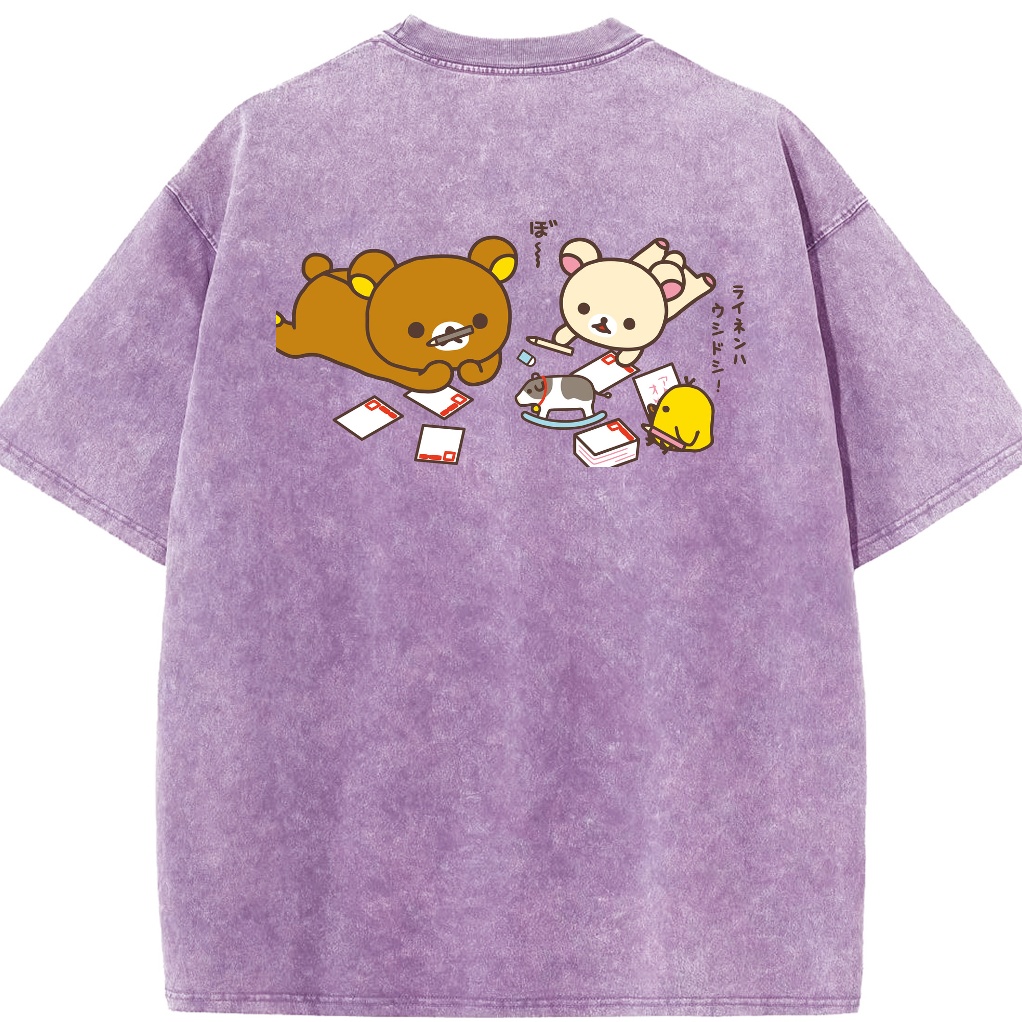（画像用） リラックマ リラックマ キイロイトリ Rilakkuma Korilakkuma Kiiroitori 綿100% ヴィンテージ風 半袖Tシャツ（背面プリント）