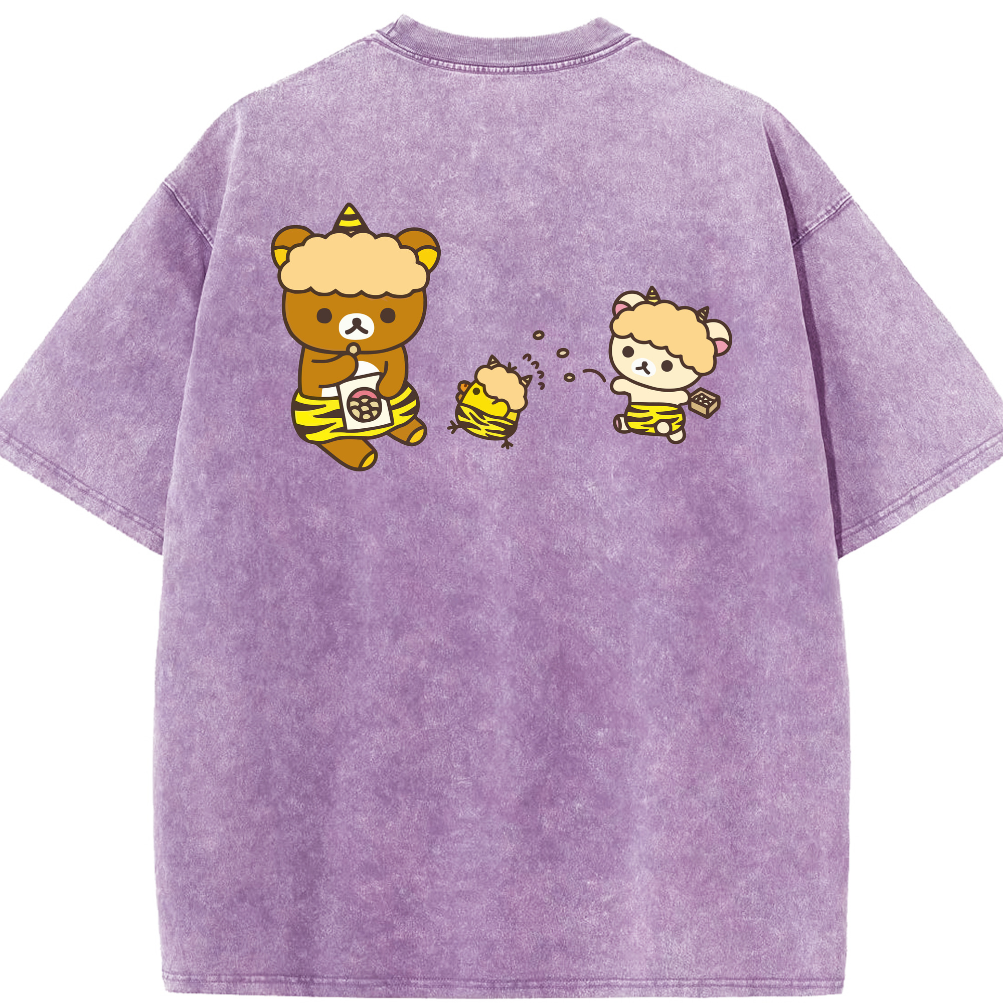 （画像用） リラックマ リラックマ キイロイトリ Rilakkuma Korilakkuma Kiiroitori 綿100% ヴィンテージ風 半袖Tシャツ（背面プリント）