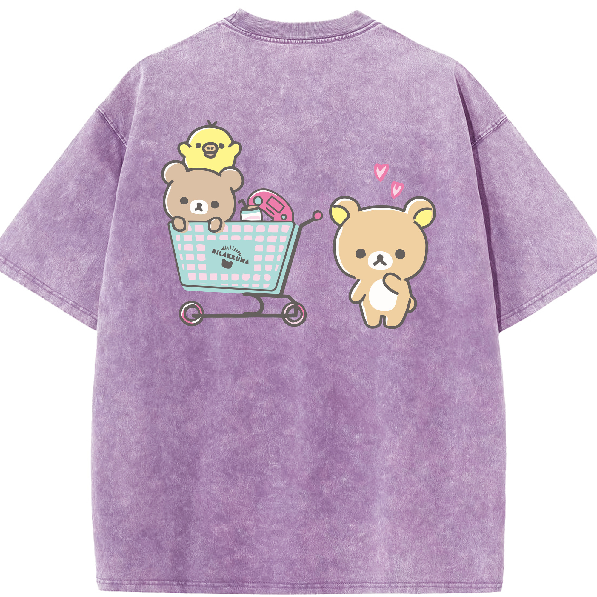 （画像用） リラックマ リラックマ キイロイトリ Rilakkuma Korilakkuma Kiiroitori 綿100% ヴィンテージ風 半袖Tシャツ（背面プリント）