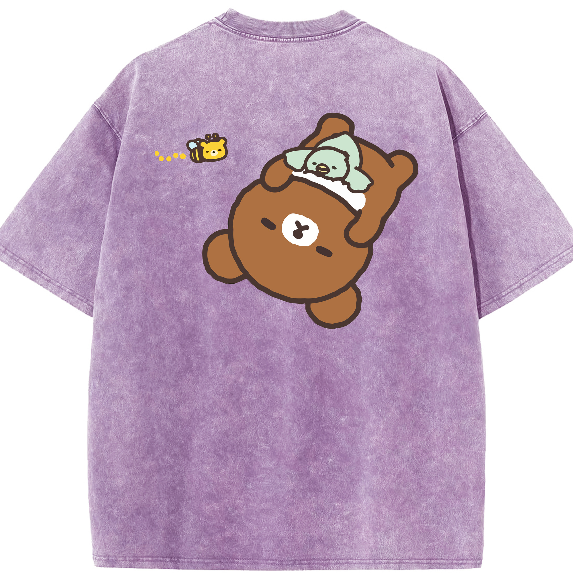 （画像用） リラックマ リラックマ キイロイトリ Rilakkuma Korilakkuma Kiiroitori 綿100% ヴィンテージ風 半袖Tシャツ（背面プリント）