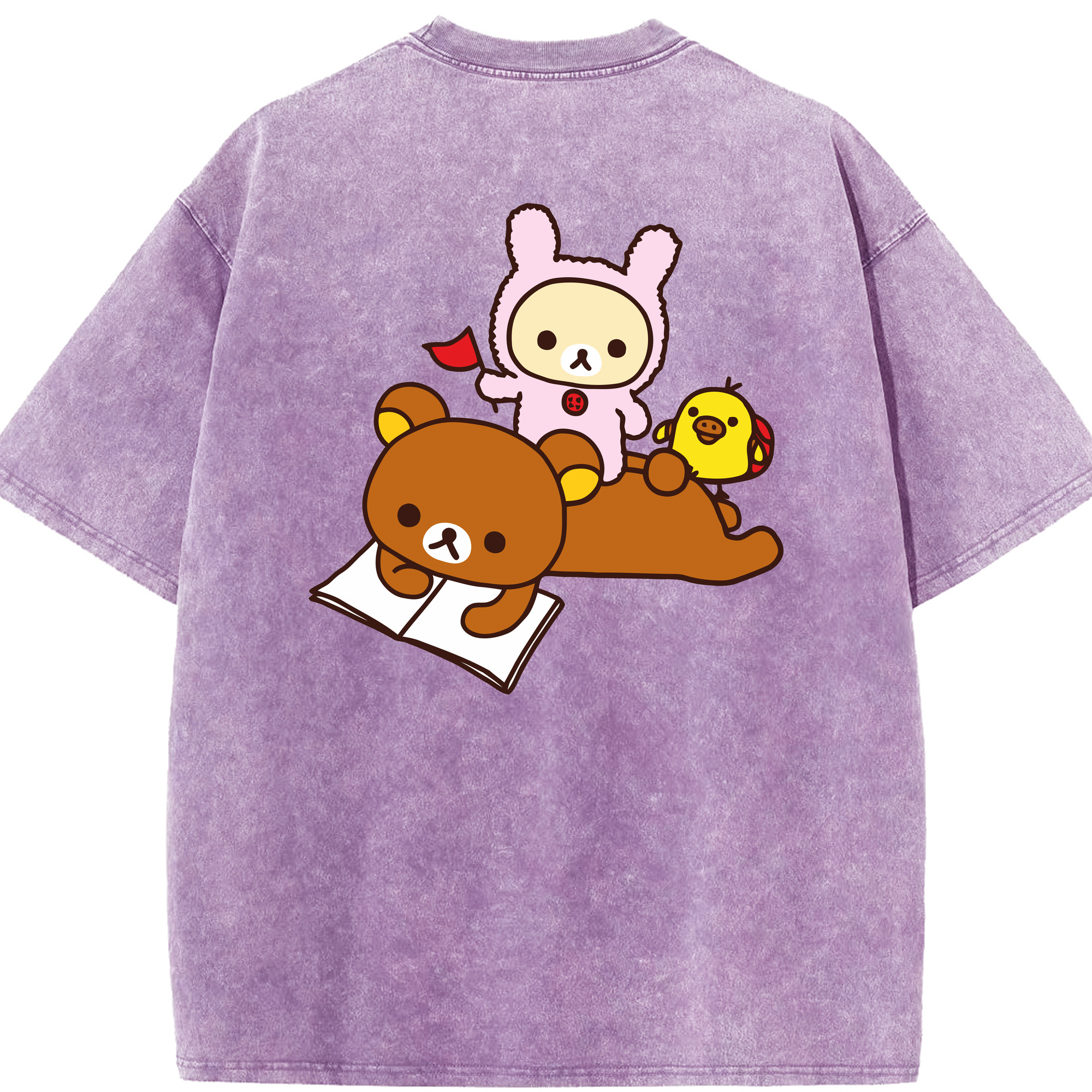 （画像用） リラックマ リラックマ キイロイトリ Rilakkuma Korilakkuma Kiiroitori 綿100% ヴィンテージ風 半袖Tシャツ（背面プリント）