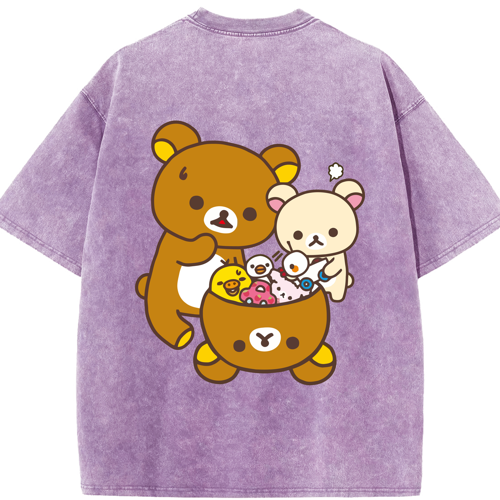 （画像用） リラックマ リラックマ キイロイトリ Rilakkuma Korilakkuma Kiiroitori 綿100% ヴィンテージ風 半袖Tシャツ（背面プリント）