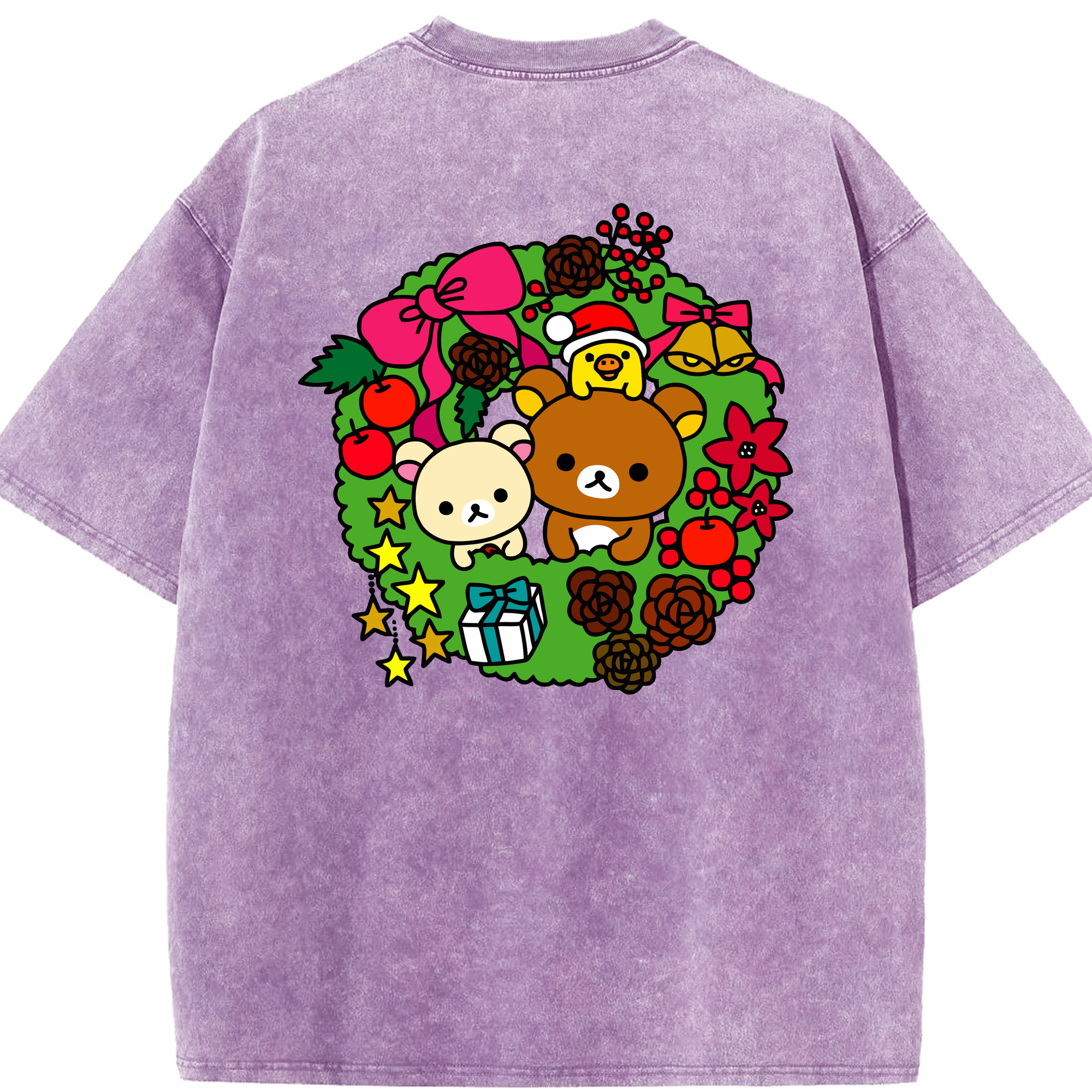 （画像用） リラックマ リラックマ キイロイトリ Rilakkuma Korilakkuma Kiiroitori 綿100% ヴィンテージ風 半袖Tシャツ（背面プリント）
