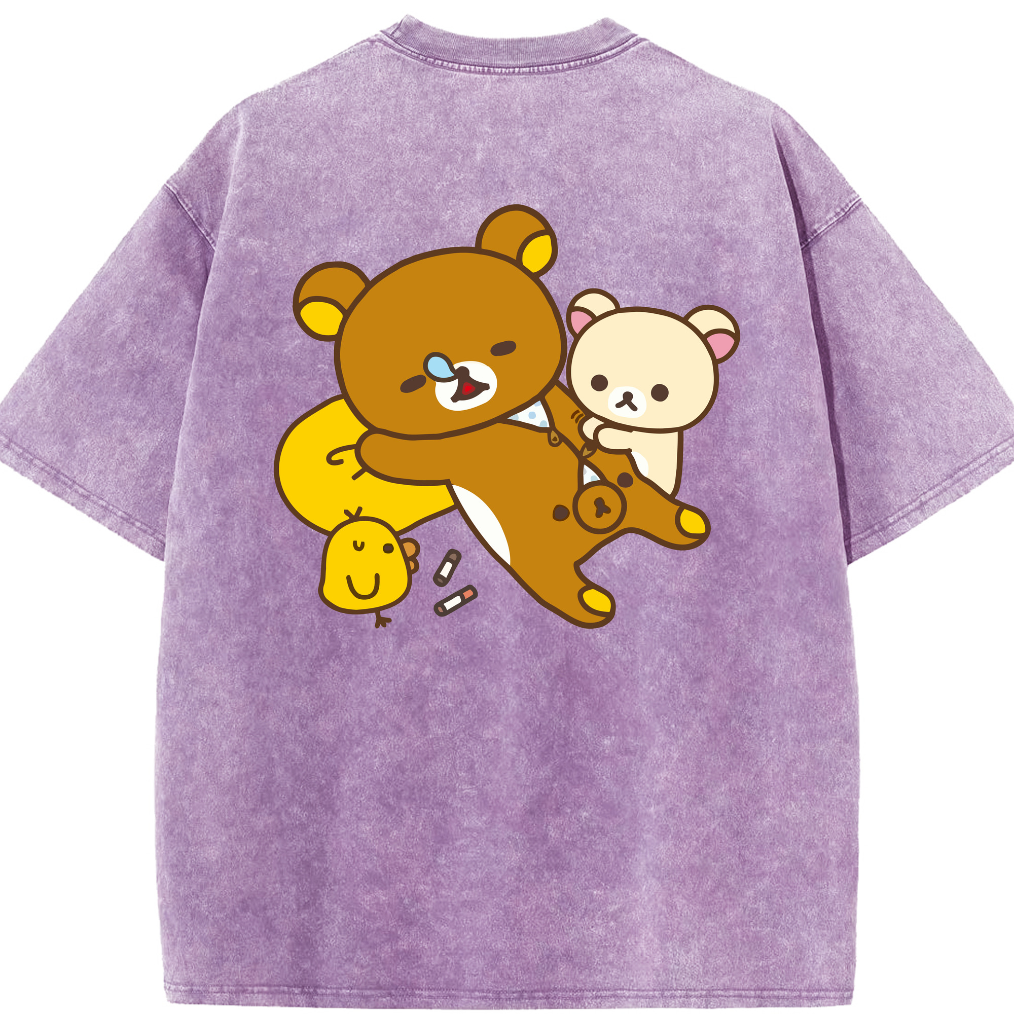 （画像用） リラックマ リラックマ キイロイトリ Rilakkuma Korilakkuma Kiiroitori 綿100% ヴィンテージ風 半袖Tシャツ（背面プリント）