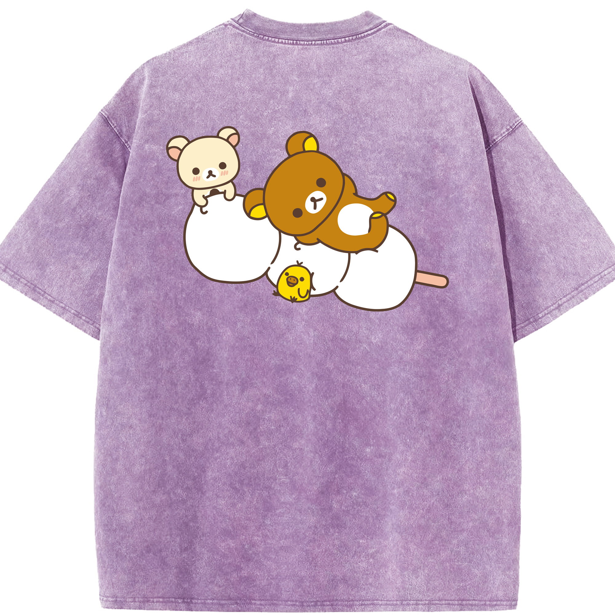 （画像用） リラックマ リラックマ キイロイトリ Rilakkuma Korilakkuma Kiiroitori 綿100% ヴィンテージ風 半袖Tシャツ（背面プリント）