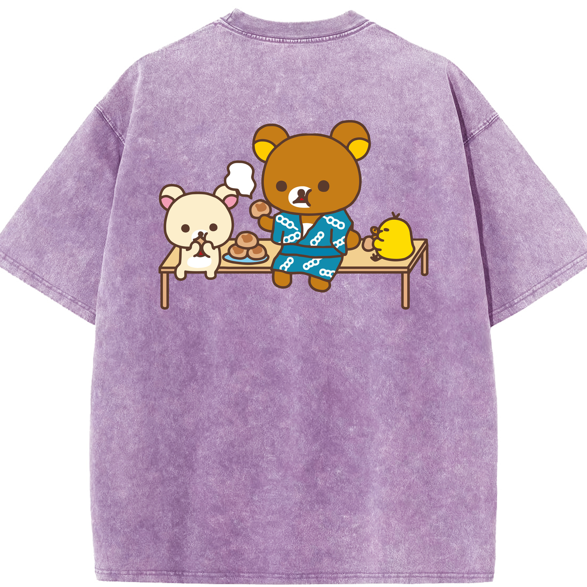 リラックマ リラックマ キイロイトリ Rilakkuma Korilakkuma Kiiroitori 綿100% ヴィンテージ風 半袖Tシャツ（背面プリント）