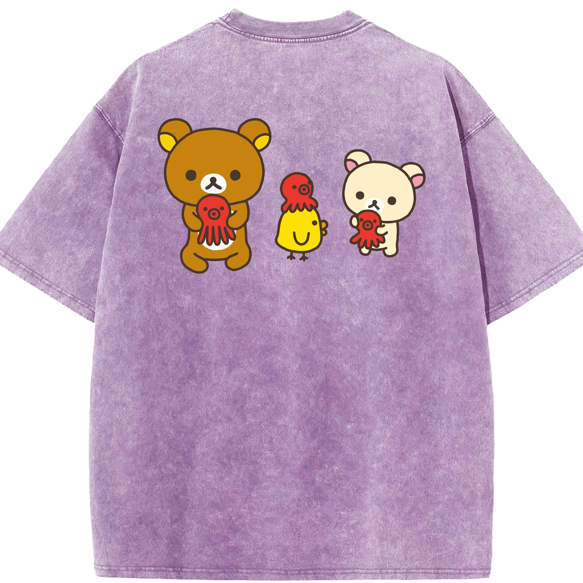 （画像用） リラックマ リラックマ キイロイトリ Rilakkuma Korilakkuma Kiiroitori 綿100% ヴィンテージ風 半袖Tシャツ（背面プリント）