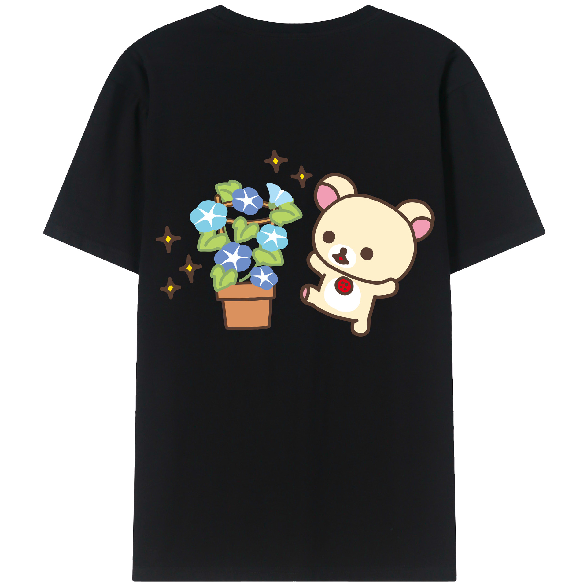 （画像用） リラックマ リラックマ キイロイトリ Rilakkuma Korilakkuma Kiiroitori 綿100％ メンズ半袖Tシャツ（バックプリント） 通気性