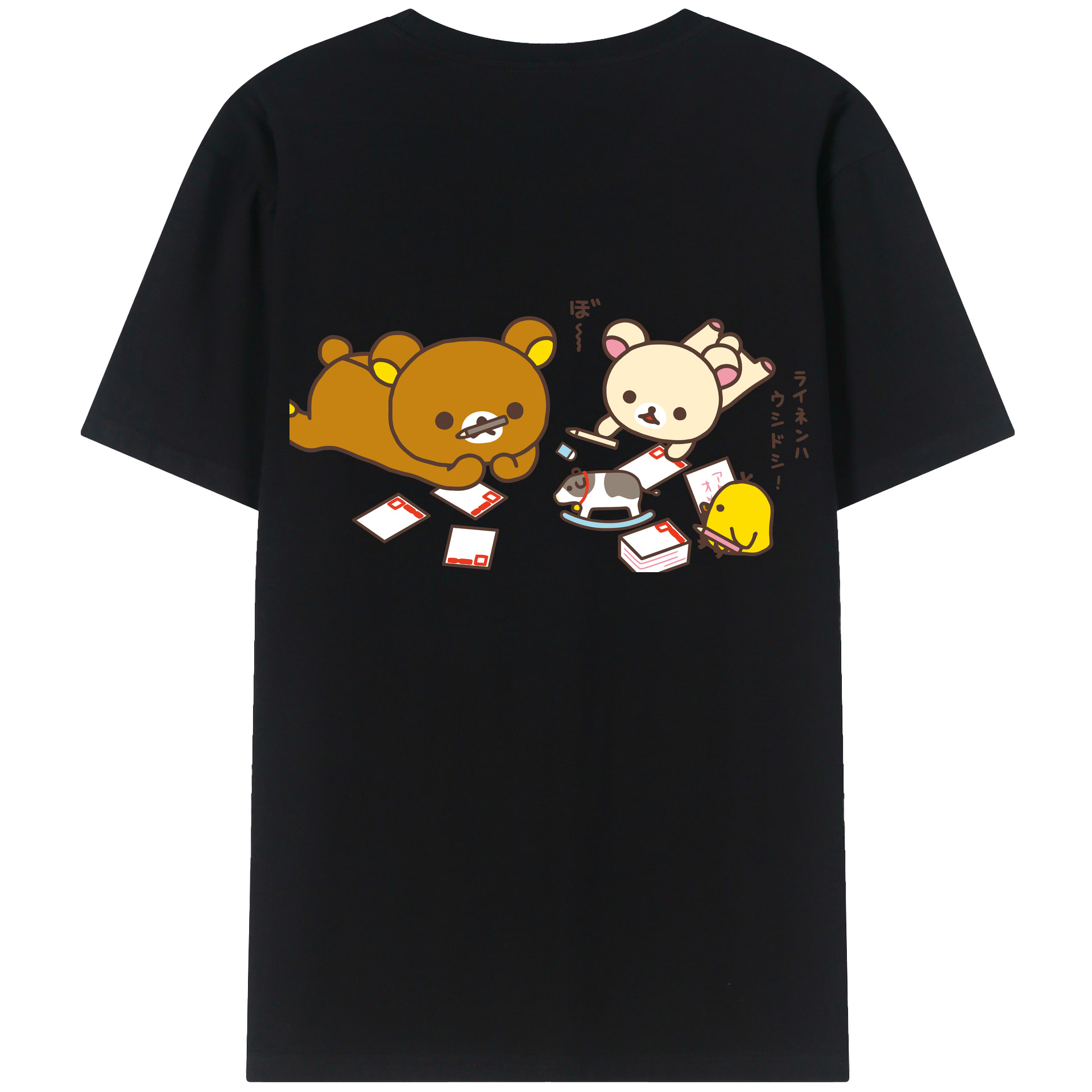 （画像用） リラックマ リラックマ キイロイトリ Rilakkuma Korilakkuma Kiiroitori 綿100％ メンズ半袖Tシャツ（バックプリント） 通気性