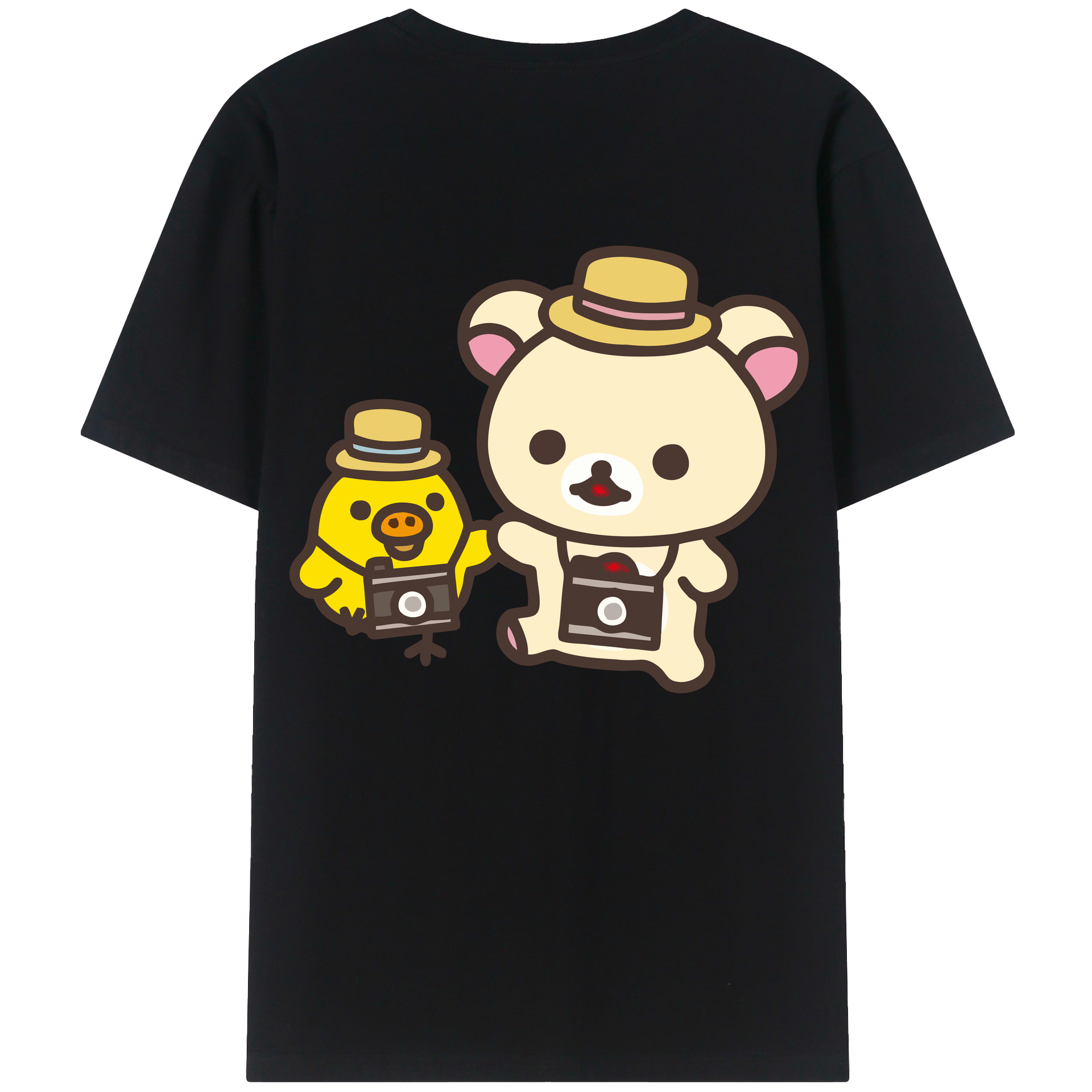 （画像用） リラックマ リラックマ キイロイトリ Rilakkuma Korilakkuma Kiiroitori 綿100％ メンズ半袖Tシャツ（バックプリント） 通気性
