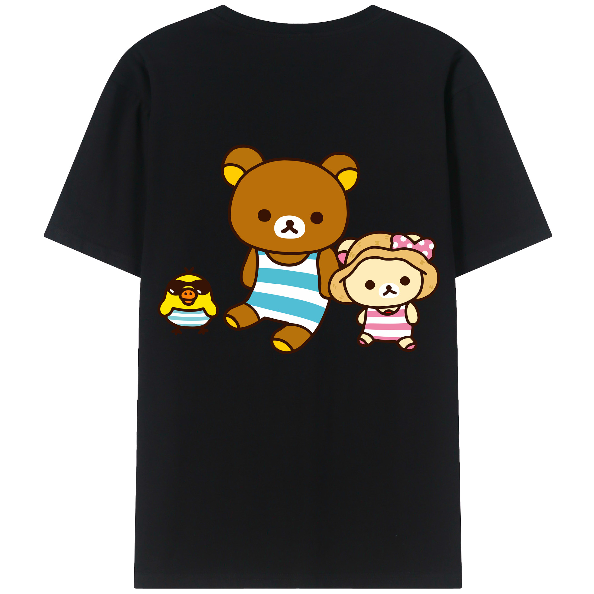 （画像用） リラックマ リラックマ キイロイトリ Rilakkuma Korilakkuma Kiiroitori 綿100％ メンズ半袖Tシャツ（バックプリント） 通気性