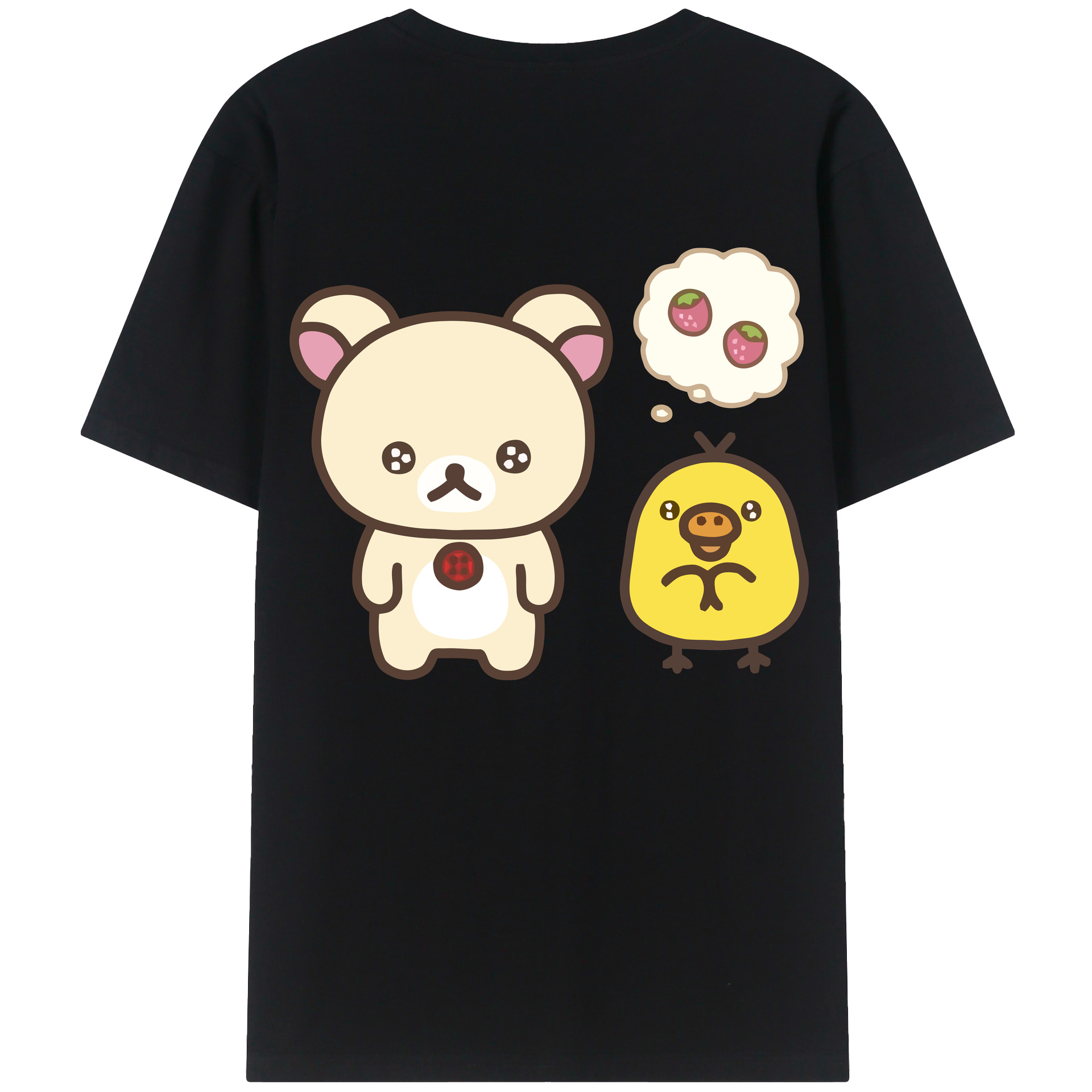 （画像用） リラックマ リラックマ キイロイトリ Rilakkuma Korilakkuma Kiiroitori 綿100％ メンズ半袖Tシャツ（バックプリント） 通気性