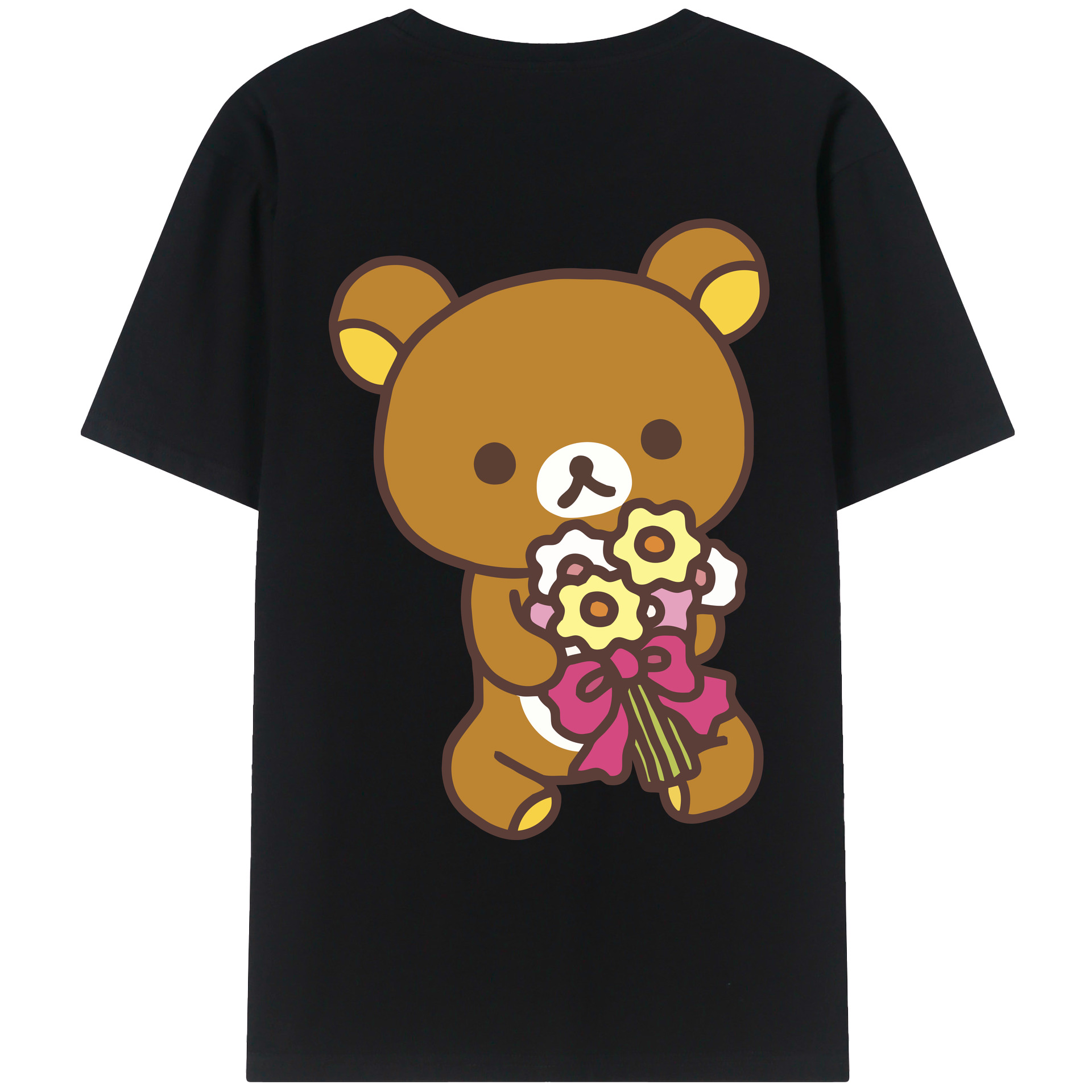 （画像用） リラックマ リラックマ キイロイトリ Rilakkuma Korilakkuma Kiiroitori 綿100％ メンズ半袖Tシャツ（バックプリント） 通気性