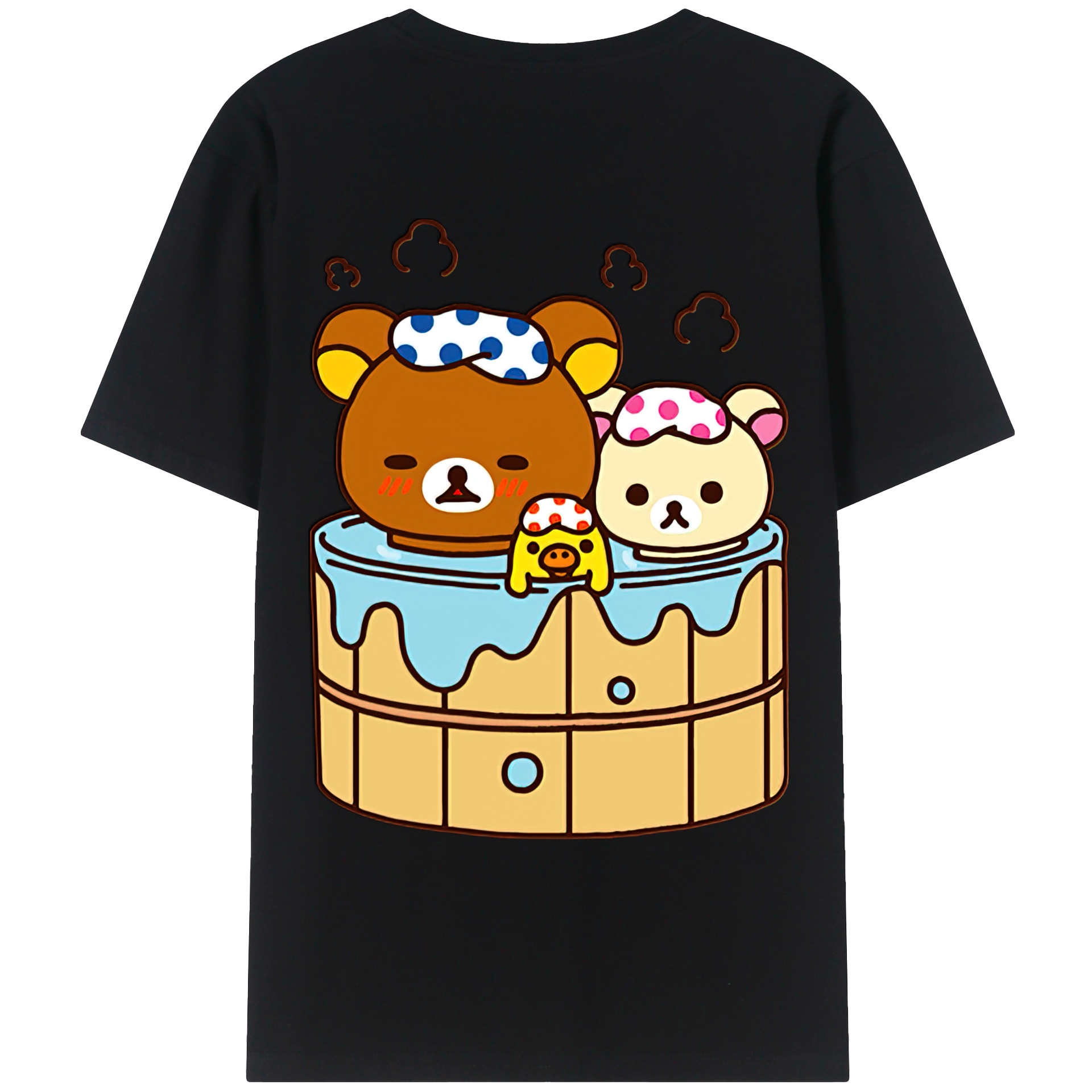 （画像用） リラックマ リラックマ キイロイトリ Rilakkuma Korilakkuma Kiiroitori 綿100％ メンズ半袖Tシャツ（バックプリント） 通気性