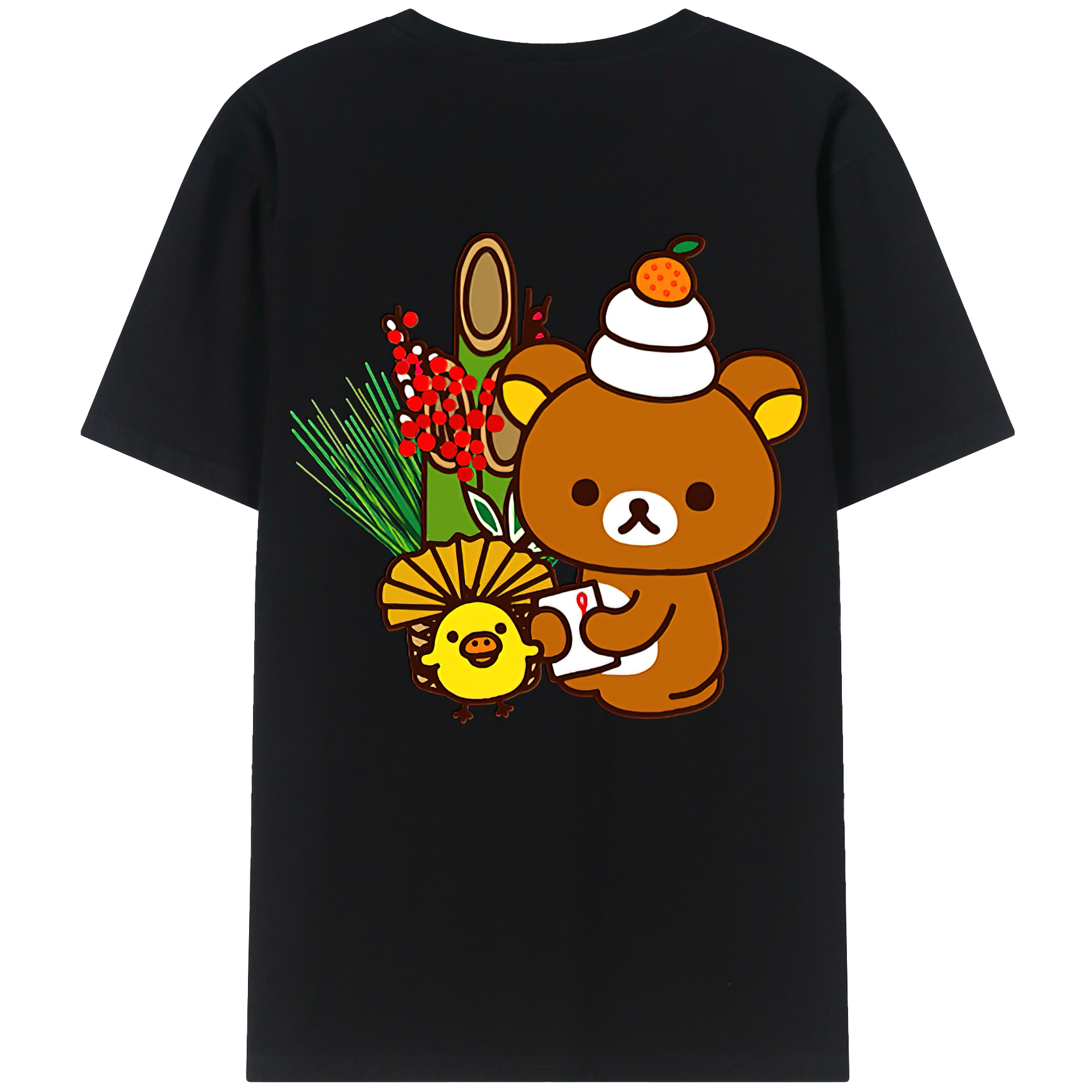 （画像用） リラックマ リラックマ キイロイトリ Rilakkuma Korilakkuma Kiiroitori 綿100％ メンズ半袖Tシャツ（バックプリント） 通気性