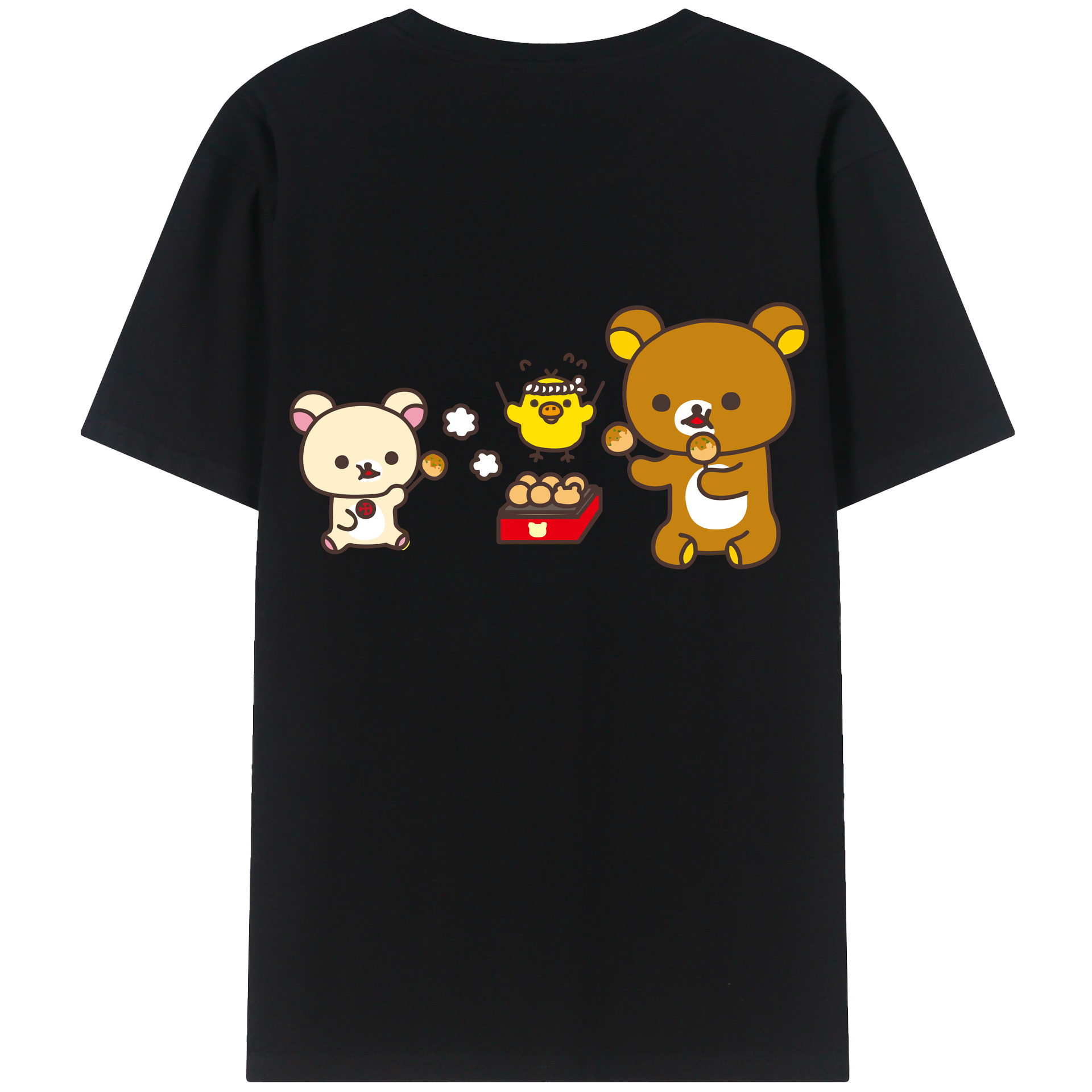 （画像用） リラックマ リラックマ キイロイトリ Rilakkuma Korilakkuma Kiiroitori 綿100％ メンズ半袖Tシャツ（バックプリント） 通気性