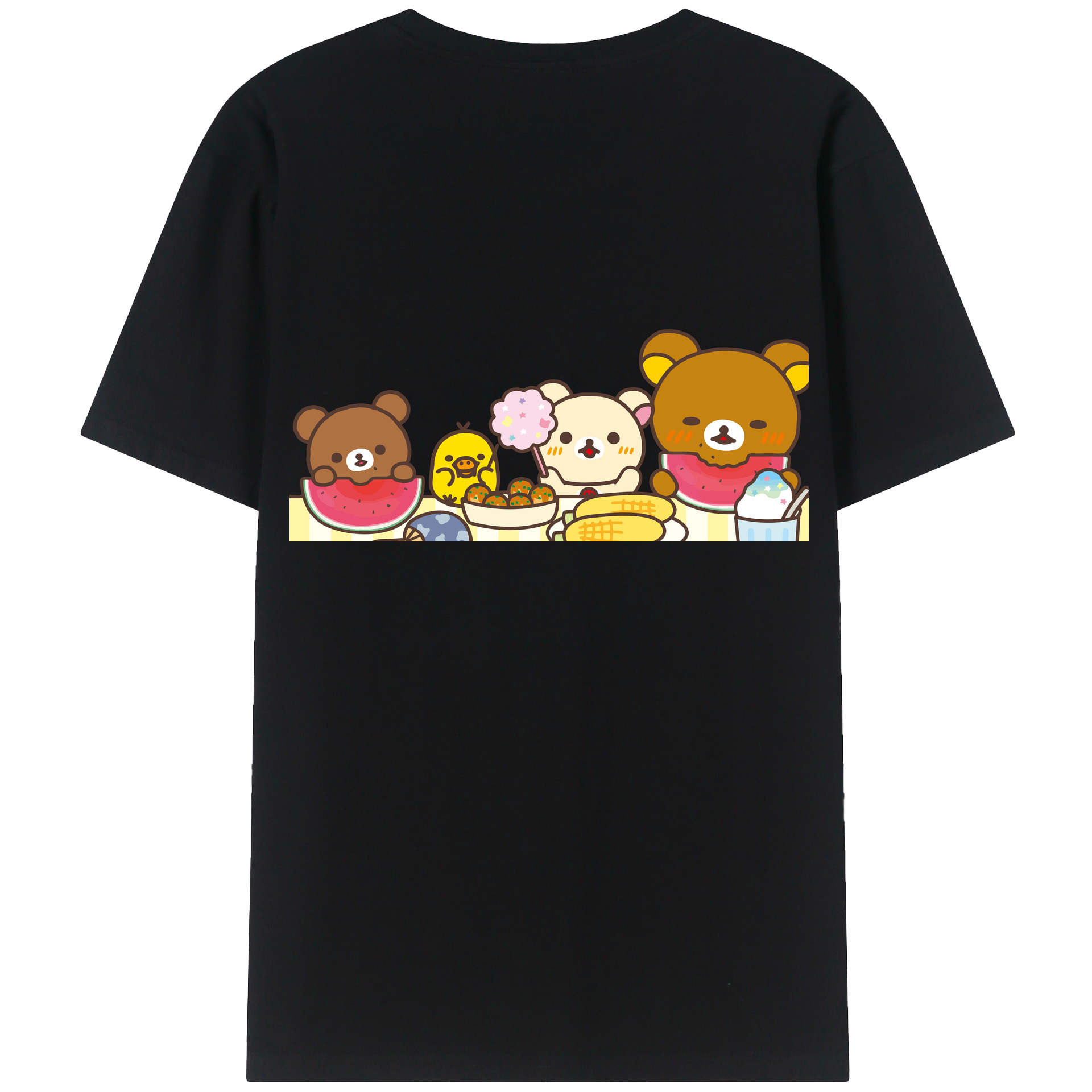 （画像用） リラックマ リラックマ キイロイトリ Rilakkuma Korilakkuma Kiiroitori 綿100％ メンズ半袖Tシャツ（バックプリント） 通気性