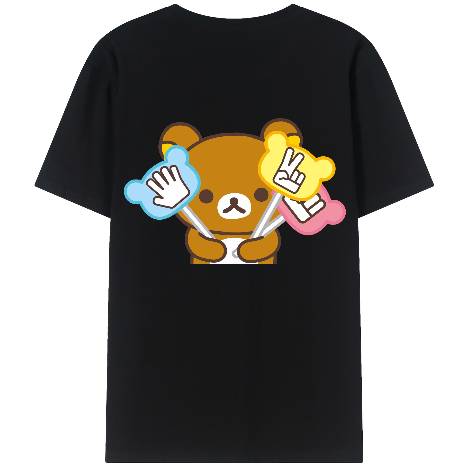 （画像用） リラックマ リラックマ キイロイトリ Rilakkuma Korilakkuma Kiiroitori 綿100％ メンズ半袖Tシャツ（バックプリント） 通気性