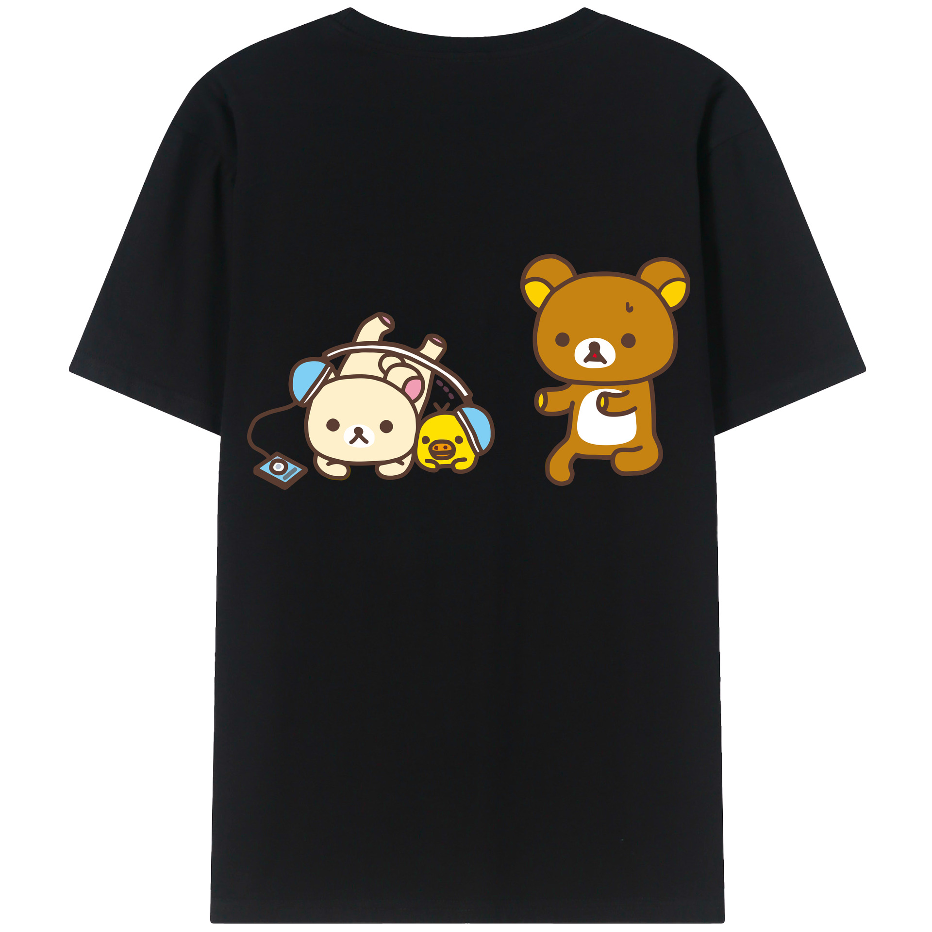 （画像用） リラックマ リラックマ キイロイトリ Rilakkuma Korilakkuma Kiiroitori 綿100％ メンズ半袖Tシャツ（バックプリント） 通気性