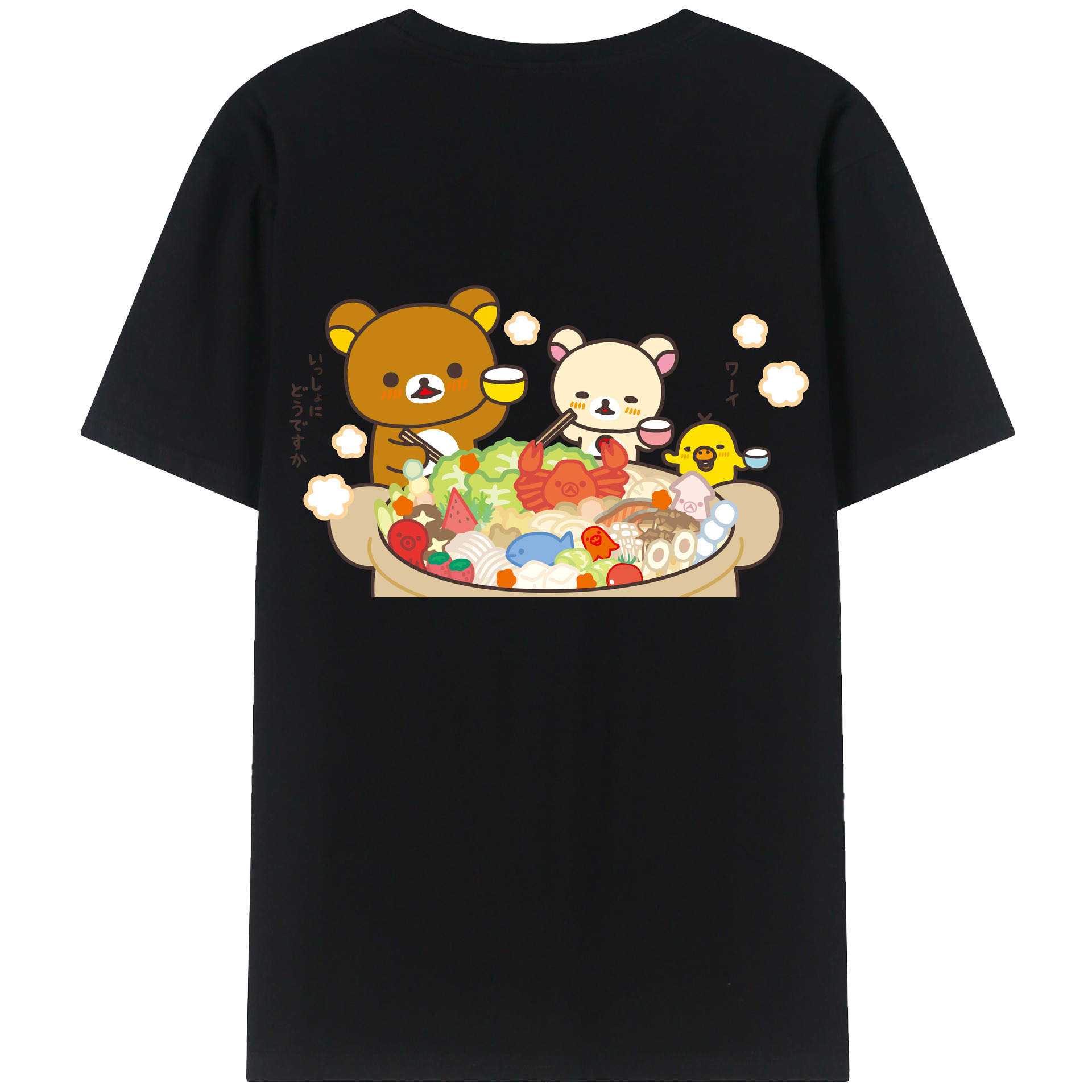 （画像用） リラックマ リラックマ キイロイトリ Rilakkuma Korilakkuma Kiiroitori 綿100％ メンズ半袖Tシャツ（バックプリント） 通気性