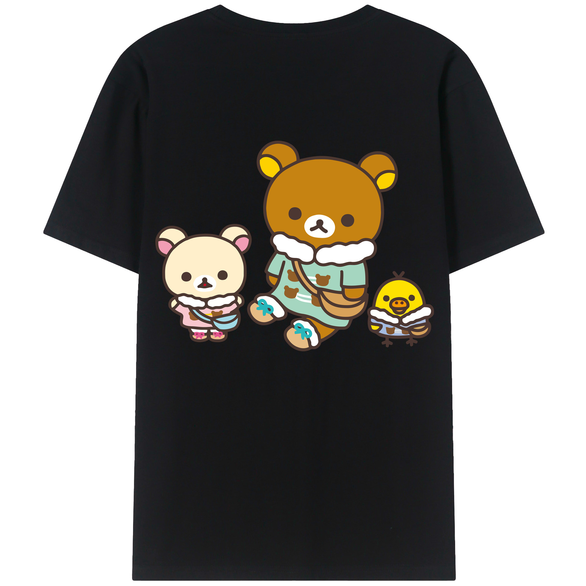 （画像用） リラックマ リラックマ キイロイトリ Rilakkuma Korilakkuma Kiiroitori 綿100％ メンズ半袖Tシャツ（バックプリント） 通気性