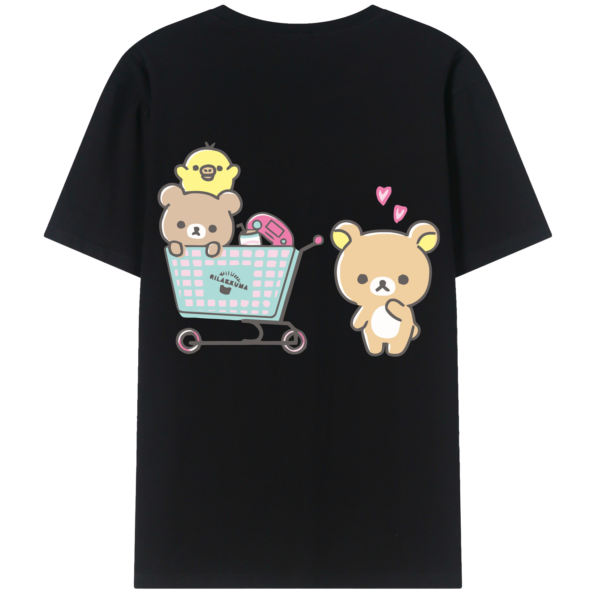 （画像用） リラックマ リラックマ キイロイトリ Rilakkuma Korilakkuma Kiiroitori 綿100％ メンズ半袖Tシャツ（バックプリント） 通気性