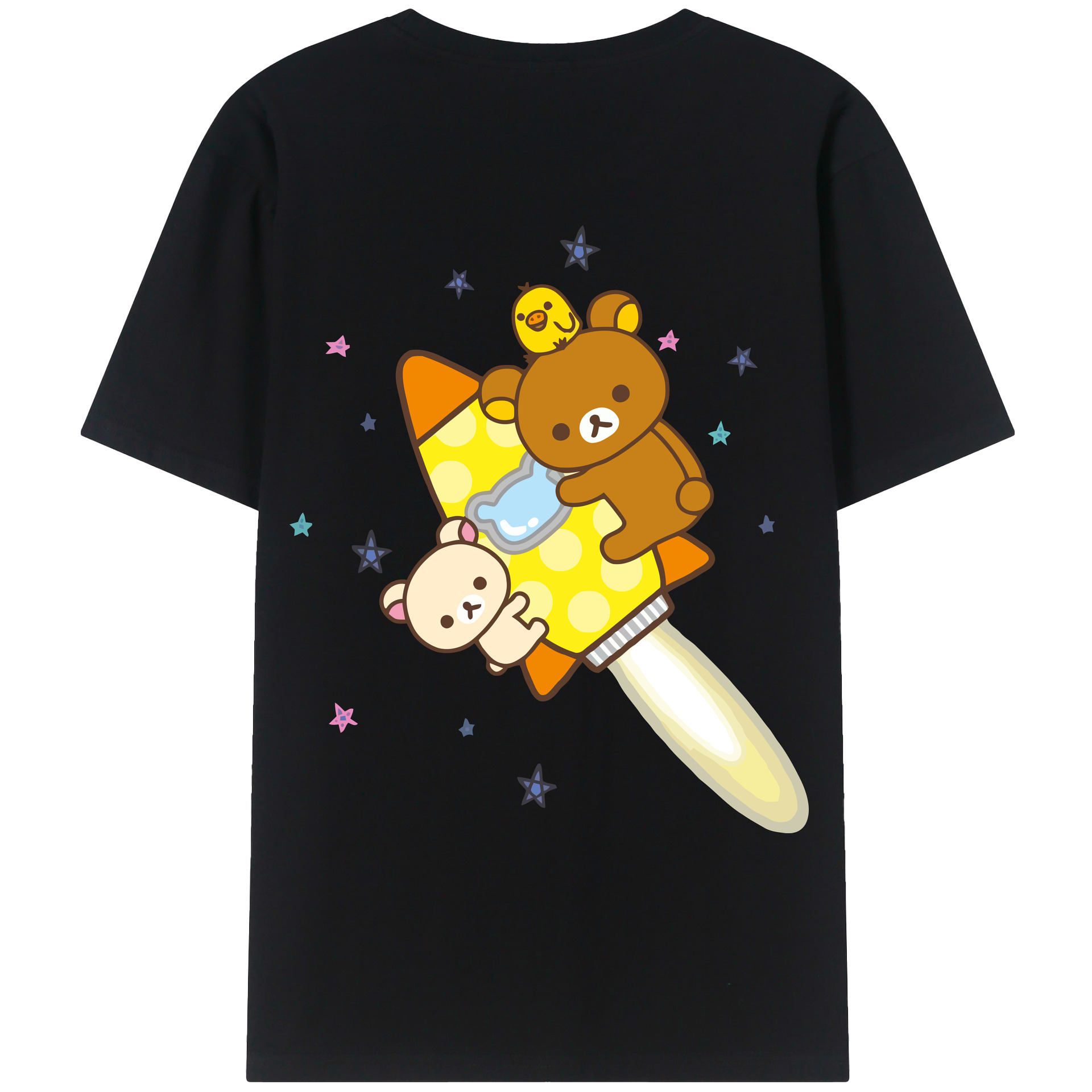 （画像用） リラックマ リラックマ キイロイトリ Rilakkuma Korilakkuma Kiiroitori 綿100％ メンズ半袖Tシャツ（バックプリント） 通気性