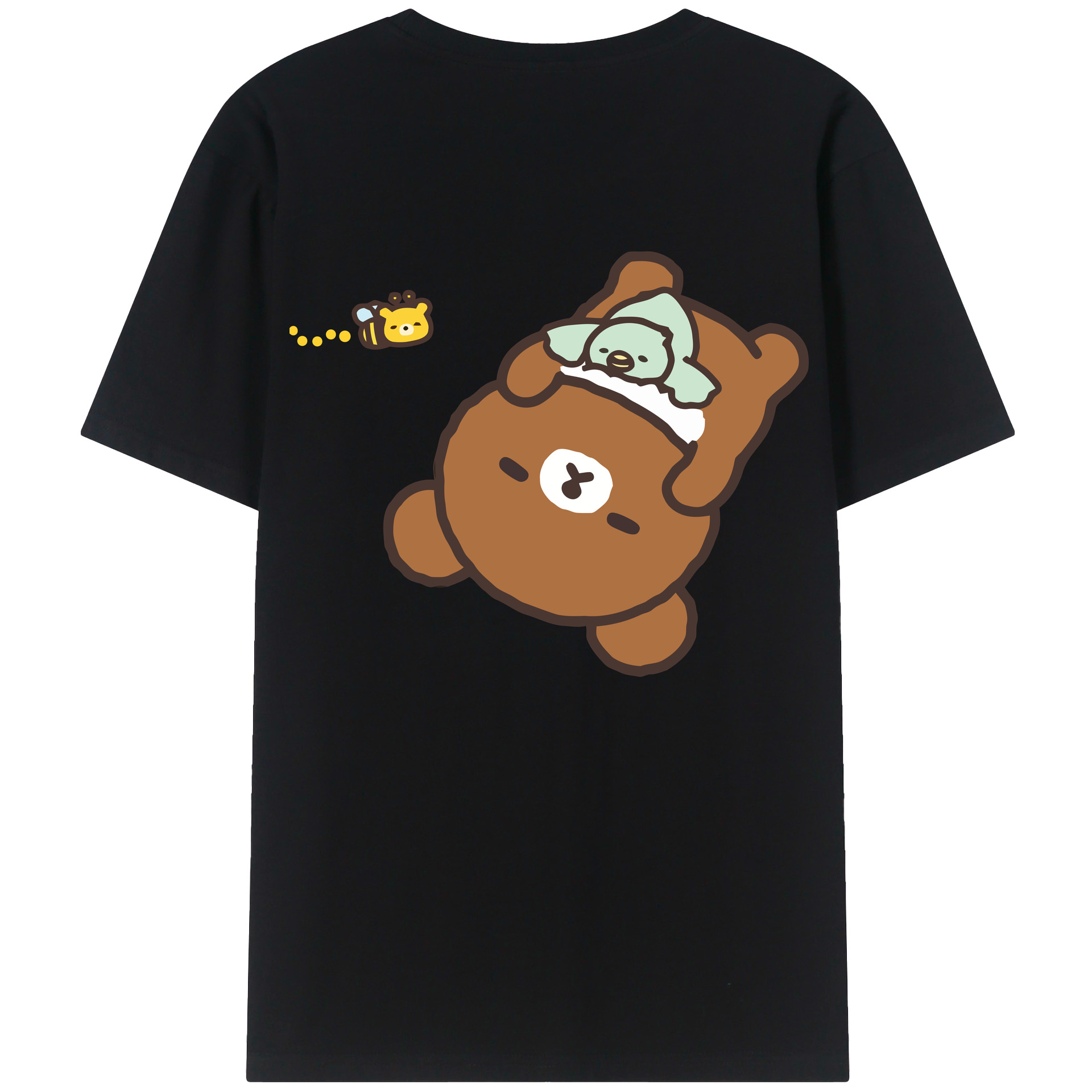 （画像用） リラックマ リラックマ キイロイトリ Rilakkuma Korilakkuma Kiiroitori 綿100％ メンズ半袖Tシャツ（バックプリント） 通気性