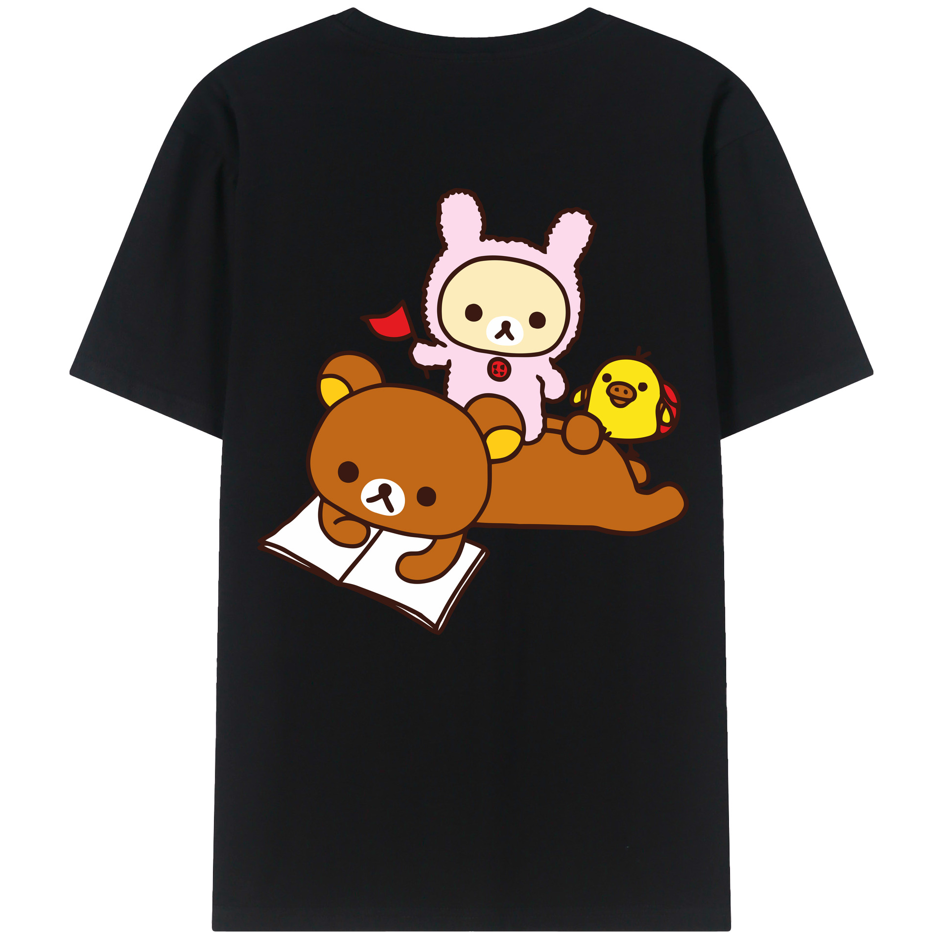 （画像用） リラックマ リラックマ キイロイトリ Rilakkuma Korilakkuma Kiiroitori 綿100％ メンズ半袖Tシャツ（バックプリント） 通気性