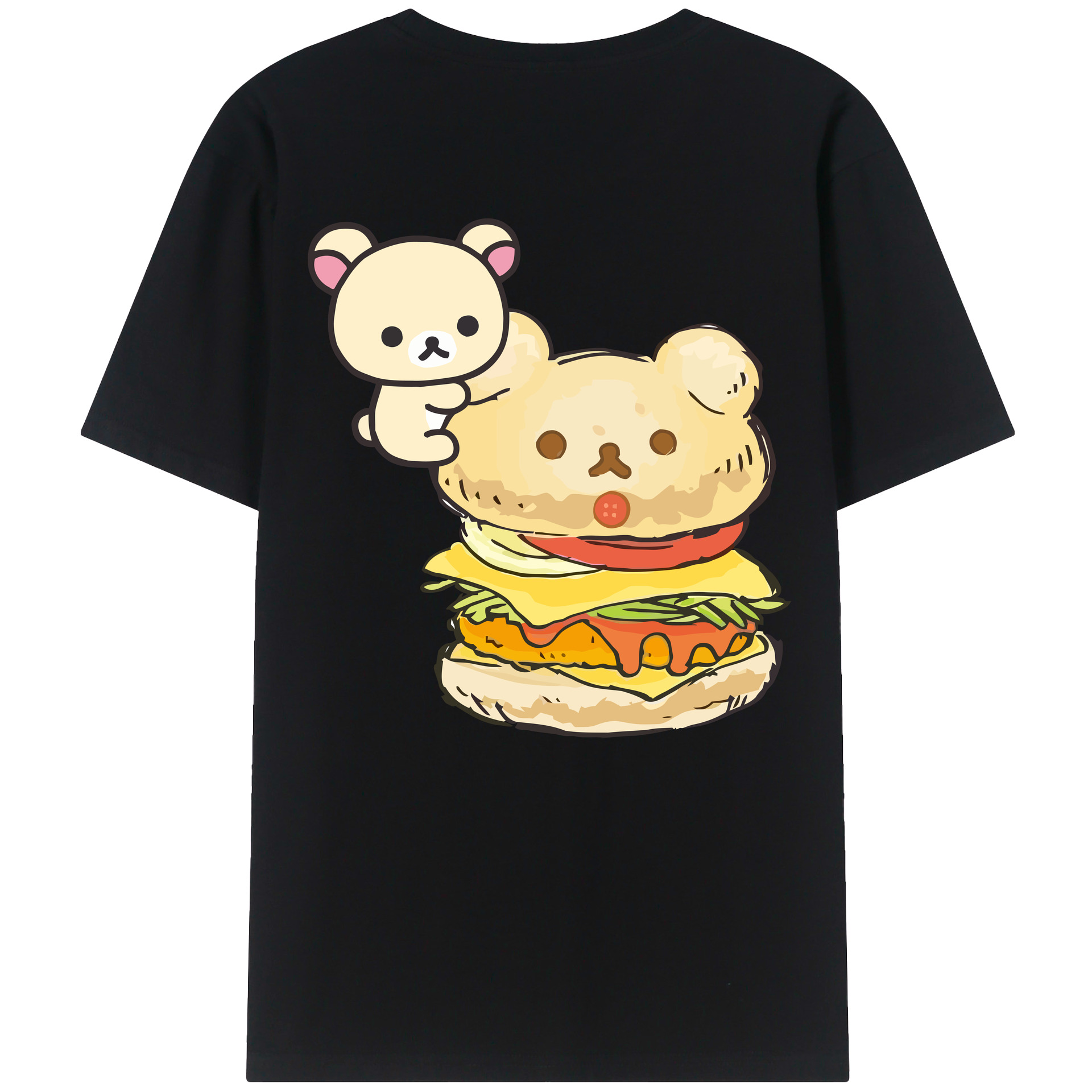 （画像用） リラックマ リラックマ キイロイトリ Rilakkuma Korilakkuma Kiiroitori 綿100％ メンズ半袖Tシャツ（バックプリント） 通気性