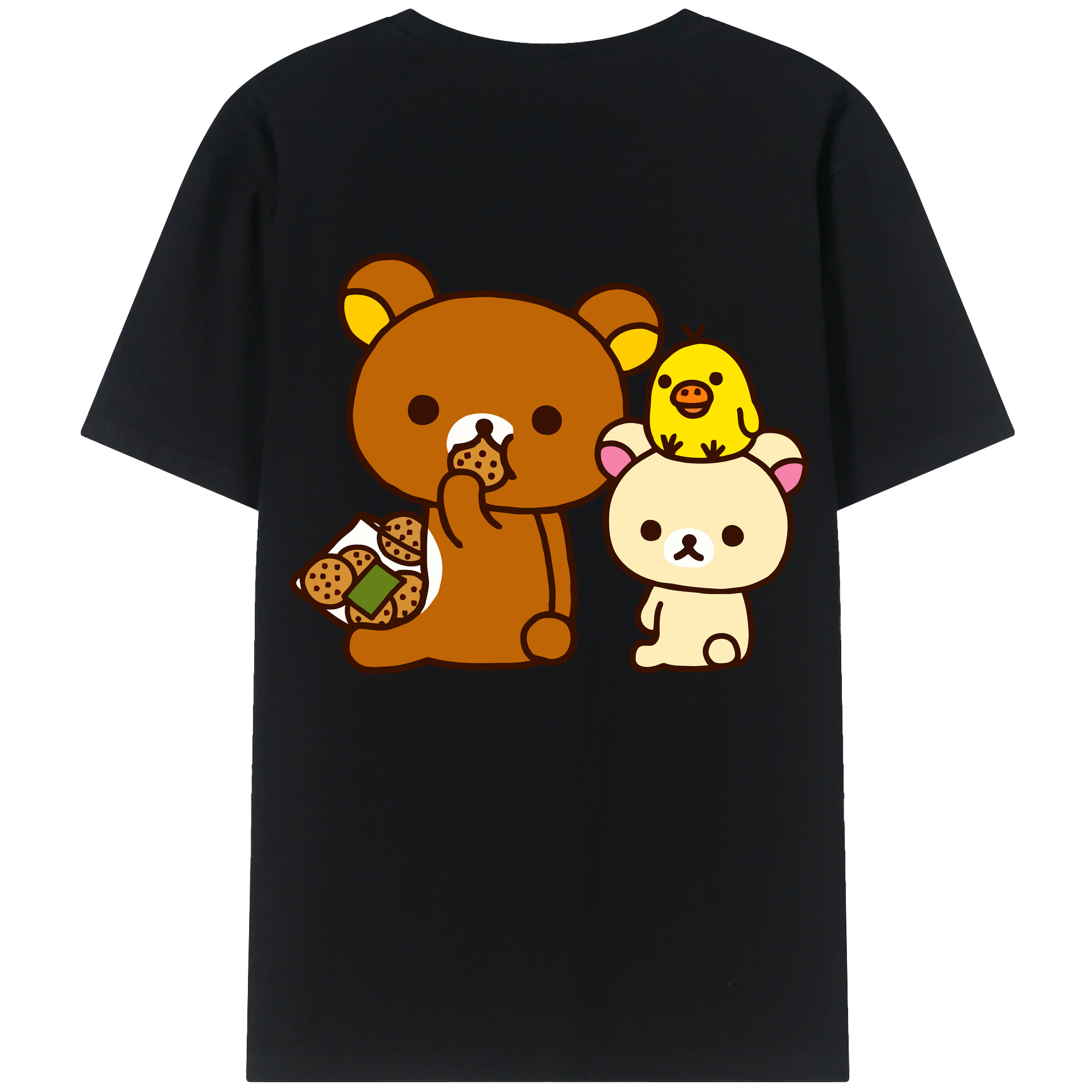 （画像用） リラックマ リラックマ キイロイトリ Rilakkuma Korilakkuma Kiiroitori 綿100％ メンズ半袖Tシャツ（バックプリント） 通気性