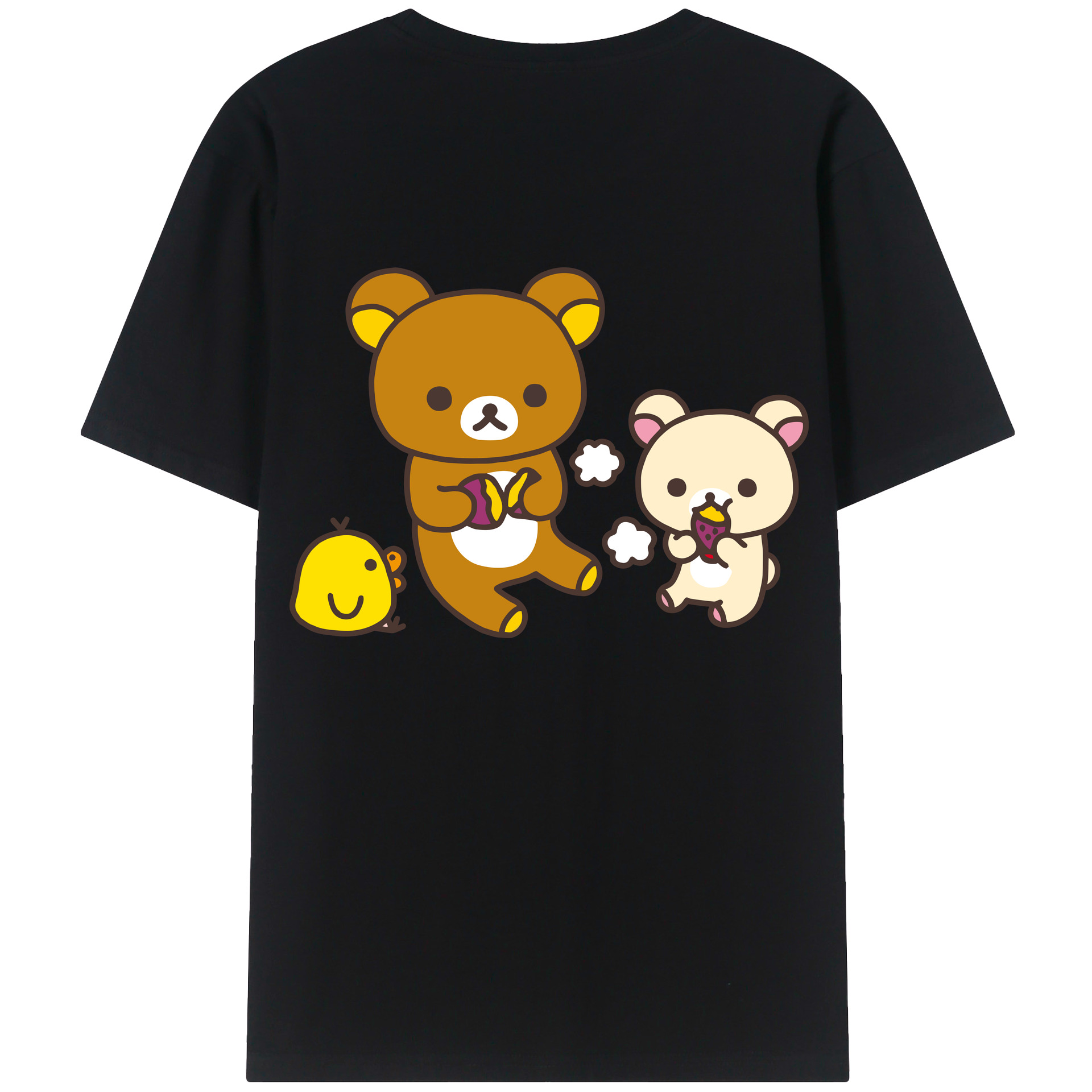 （画像用） リラックマ リラックマ キイロイトリ Rilakkuma Korilakkuma Kiiroitori 綿100％ メンズ半袖Tシャツ（バックプリント） 通気性