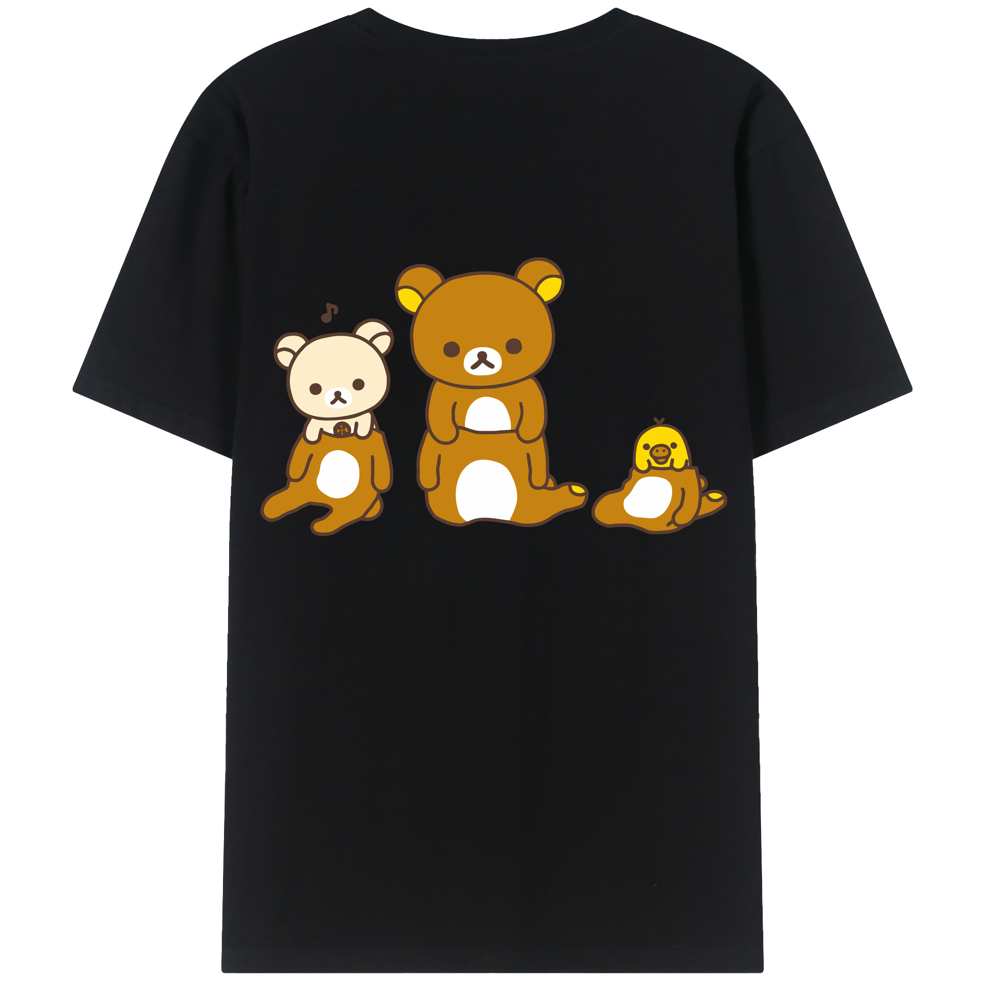 （画像用） リラックマ リラックマ キイロイトリ Rilakkuma Korilakkuma Kiiroitori 綿100％ メンズ半袖Tシャツ（バックプリント） 通気性