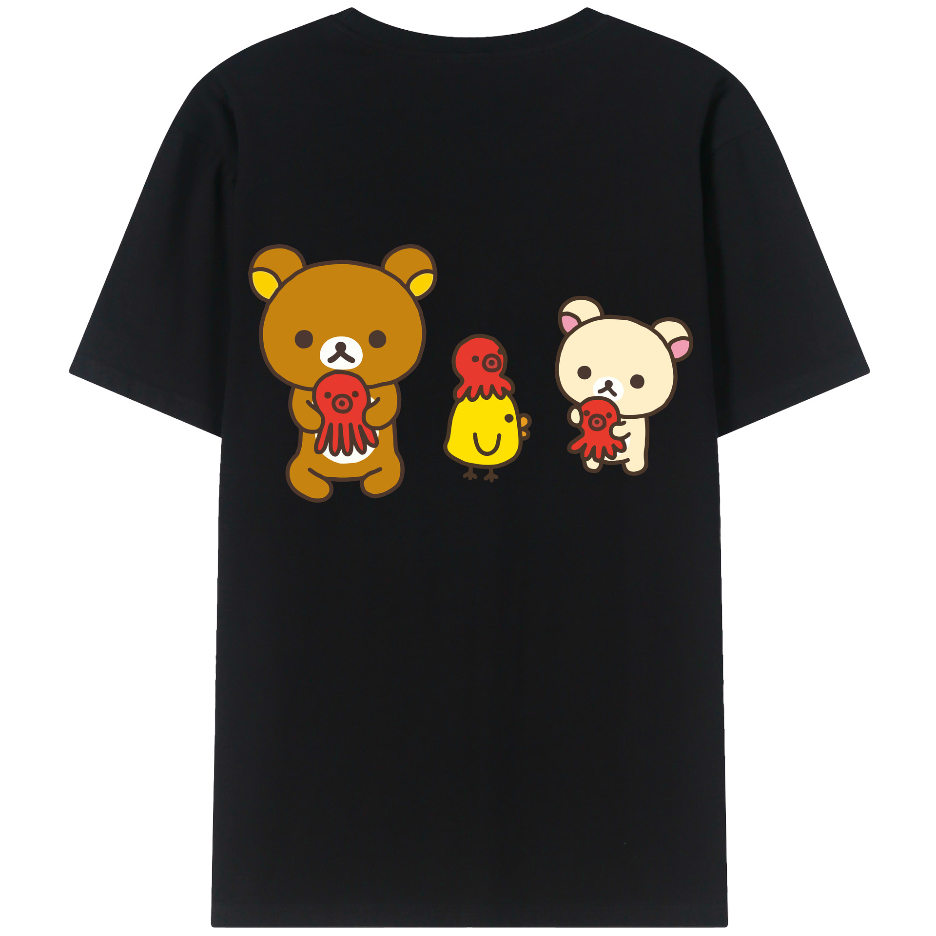 （画像用） リラックマ リラックマ キイロイトリ Rilakkuma Korilakkuma Kiiroitori 綿100％ メンズ半袖Tシャツ（バックプリント） 通気性