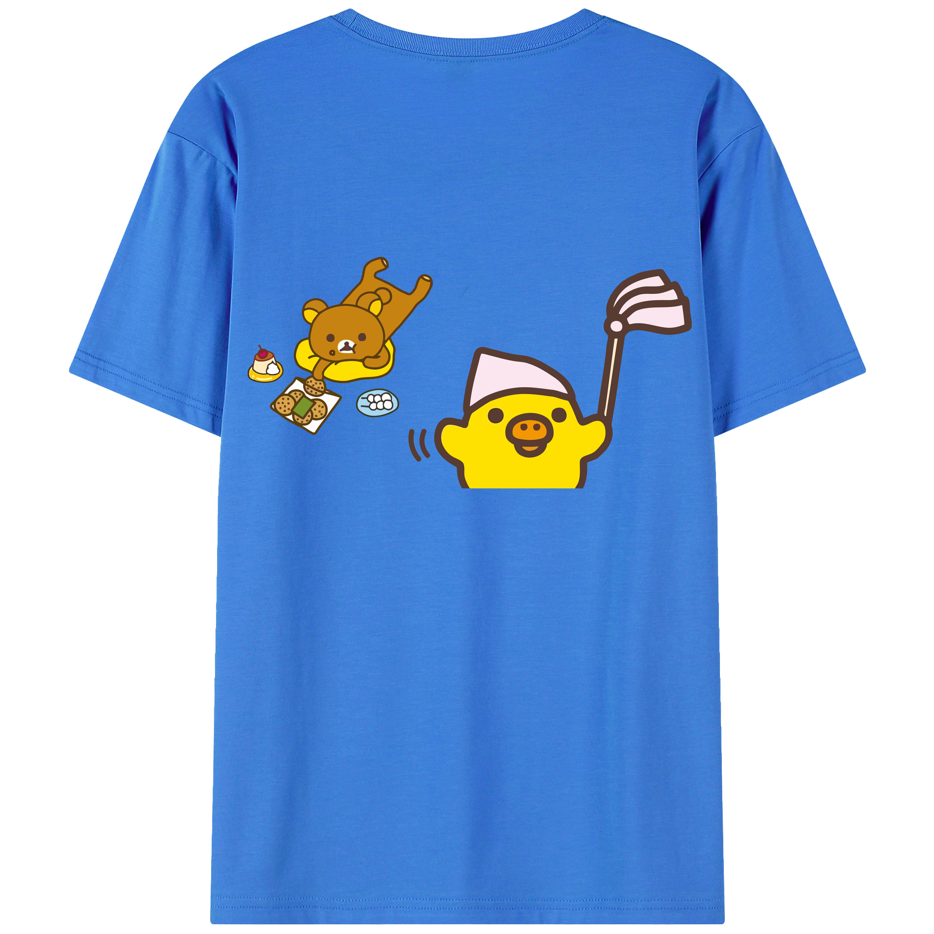 （画像用） リラックマ リラックマ キイロイトリ Rilakkuma Korilakkuma Kiiroitori 綿100％ メンズ半袖Tシャツ（バックプリント） 通気性