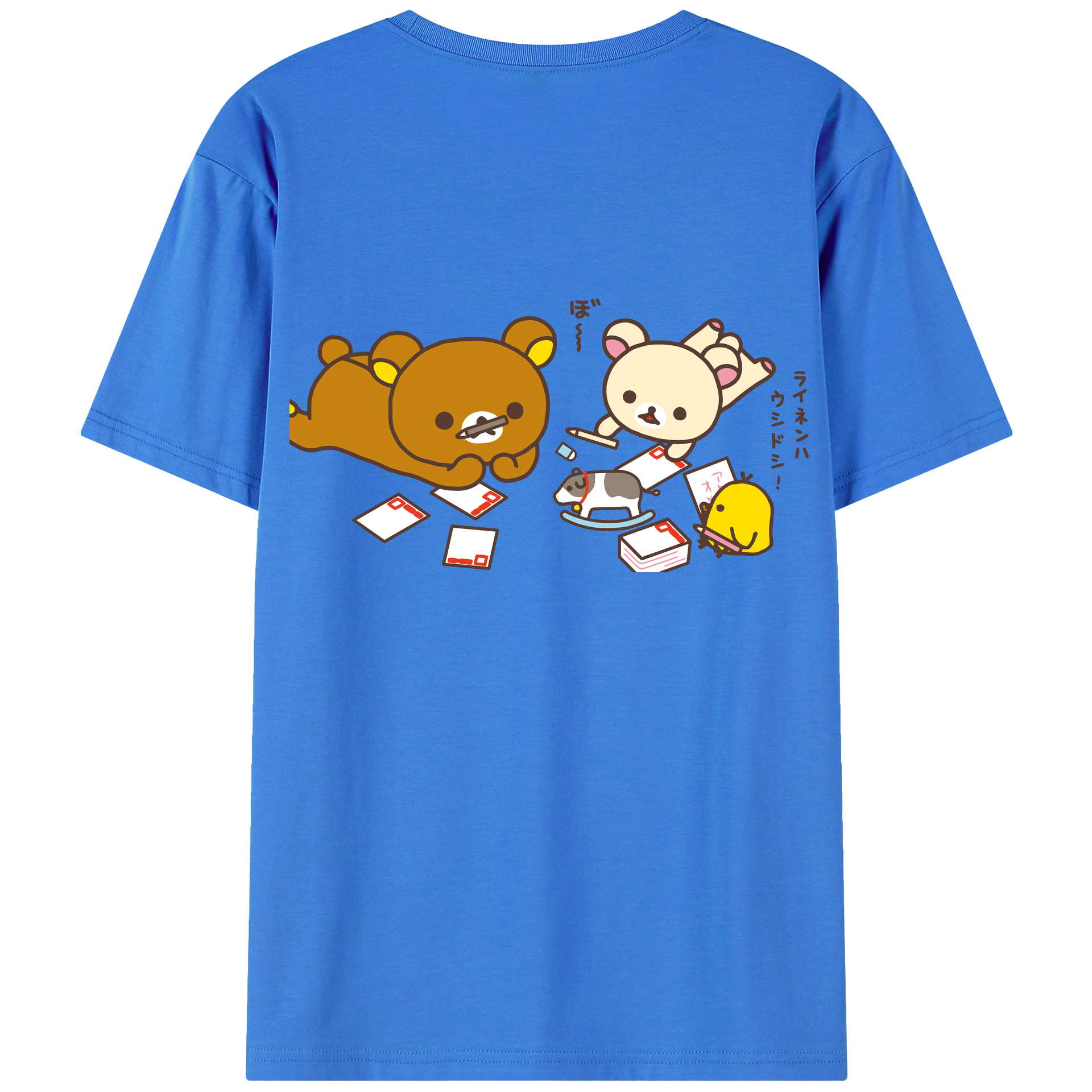 （画像用） リラックマ リラックマ キイロイトリ Rilakkuma Korilakkuma Kiiroitori 綿100％ メンズ半袖Tシャツ（バックプリント） 通気性