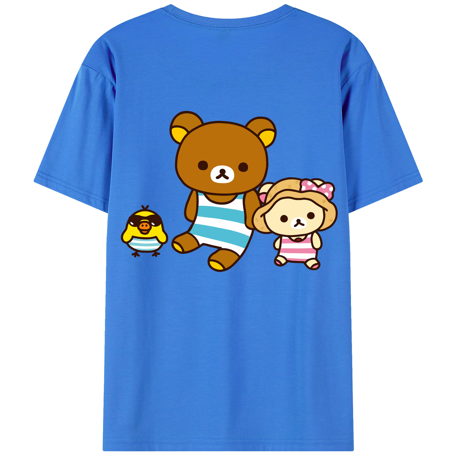 （画像用） リラックマ リラックマ キイロイトリ Rilakkuma Korilakkuma Kiiroitori 綿100％ メンズ半袖Tシャツ（バックプリント） 通気性