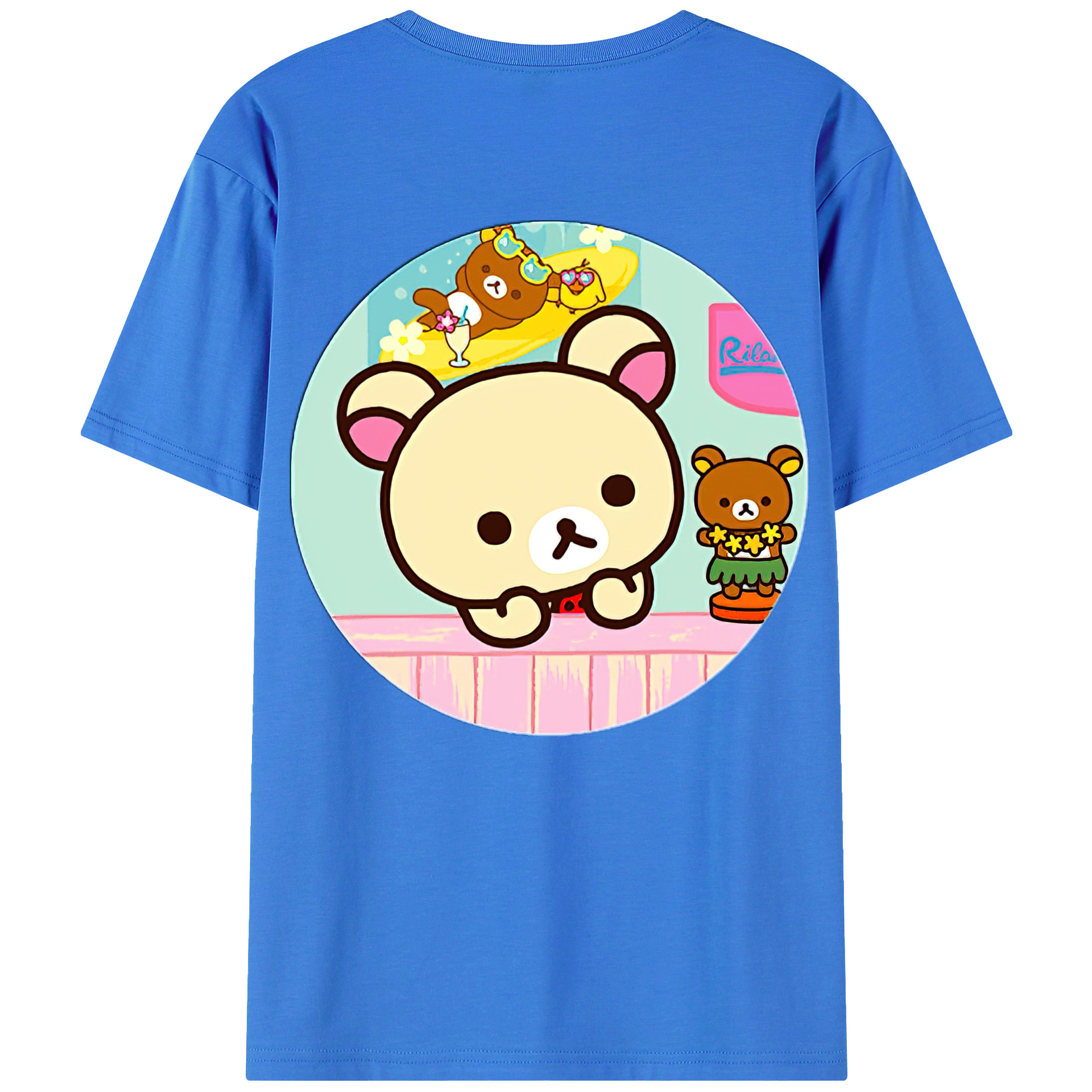 （画像用） リラックマ リラックマ キイロイトリ Rilakkuma Korilakkuma Kiiroitori 綿100％ メンズ半袖Tシャツ（バックプリント） 通気性