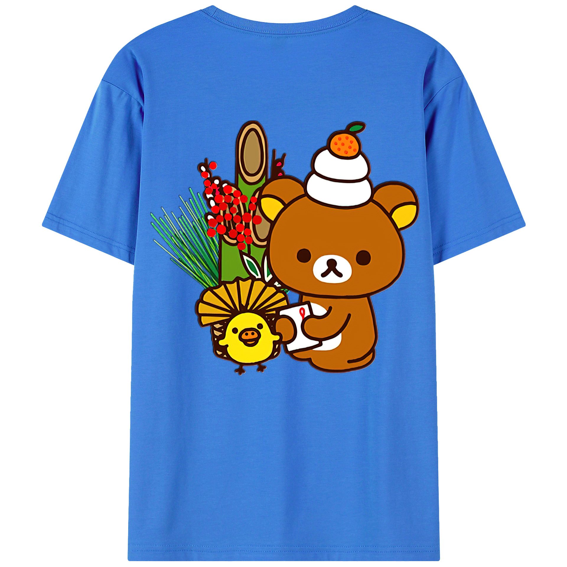 （画像用） リラックマ リラックマ キイロイトリ Rilakkuma Korilakkuma Kiiroitori 綿100％ メンズ半袖Tシャツ（バックプリント） 通気性