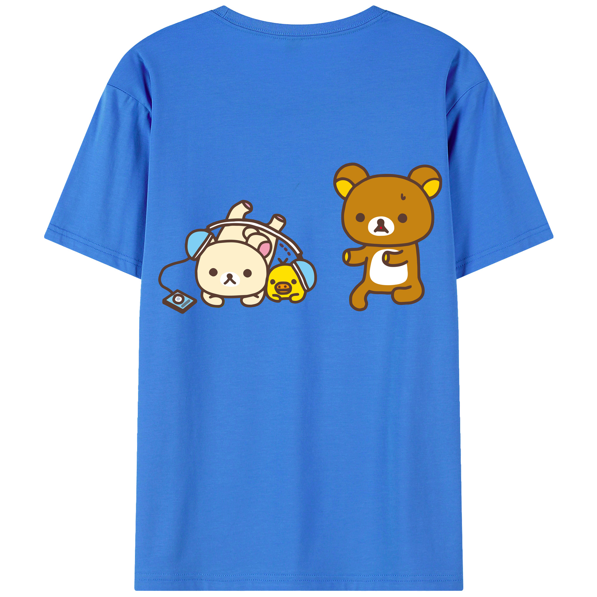 （画像用） リラックマ リラックマ キイロイトリ Rilakkuma Korilakkuma Kiiroitori 綿100％ メンズ半袖Tシャツ（バックプリント） 通気性