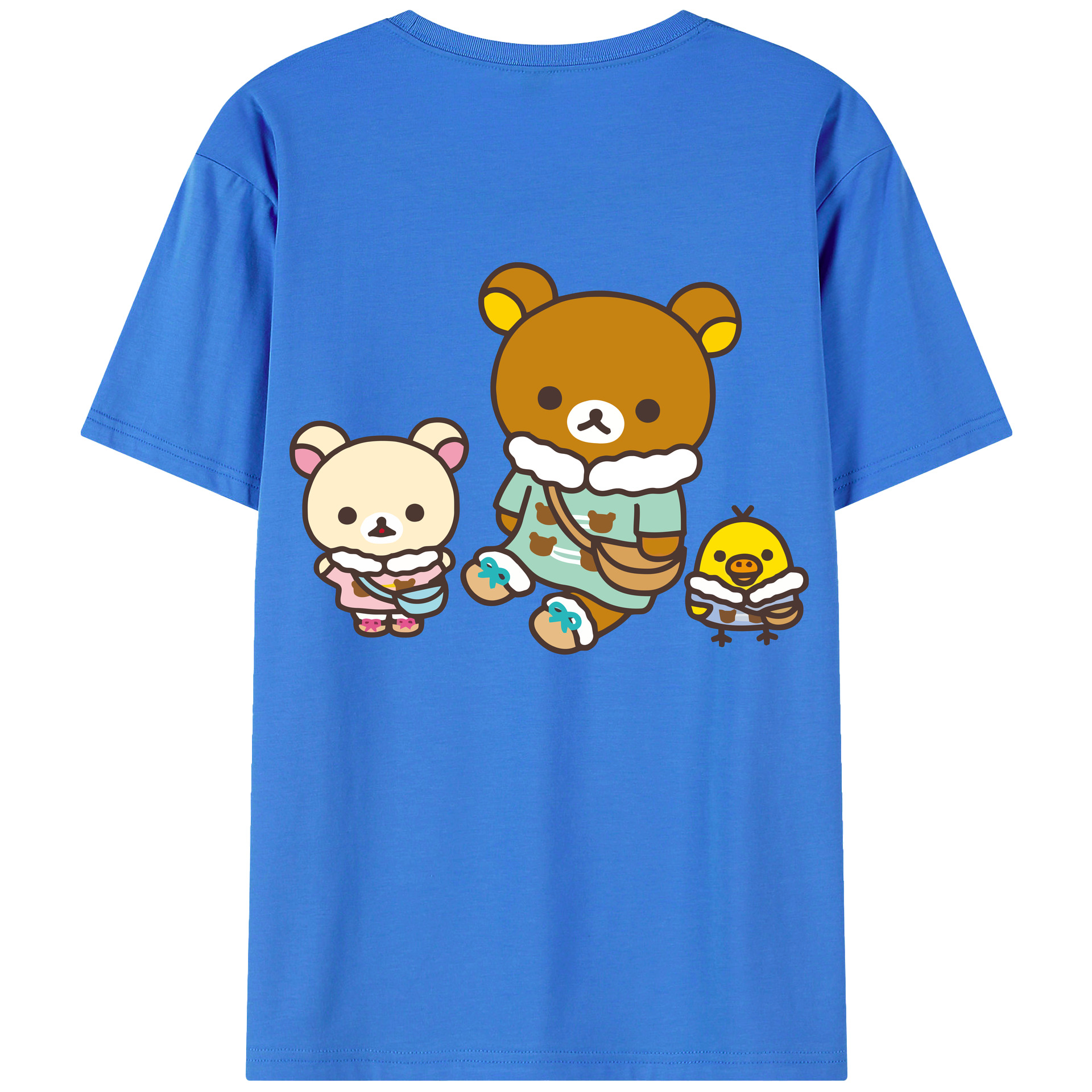 （画像用） リラックマ リラックマ キイロイトリ Rilakkuma Korilakkuma Kiiroitori 綿100％ メンズ半袖Tシャツ（バックプリント） 通気性