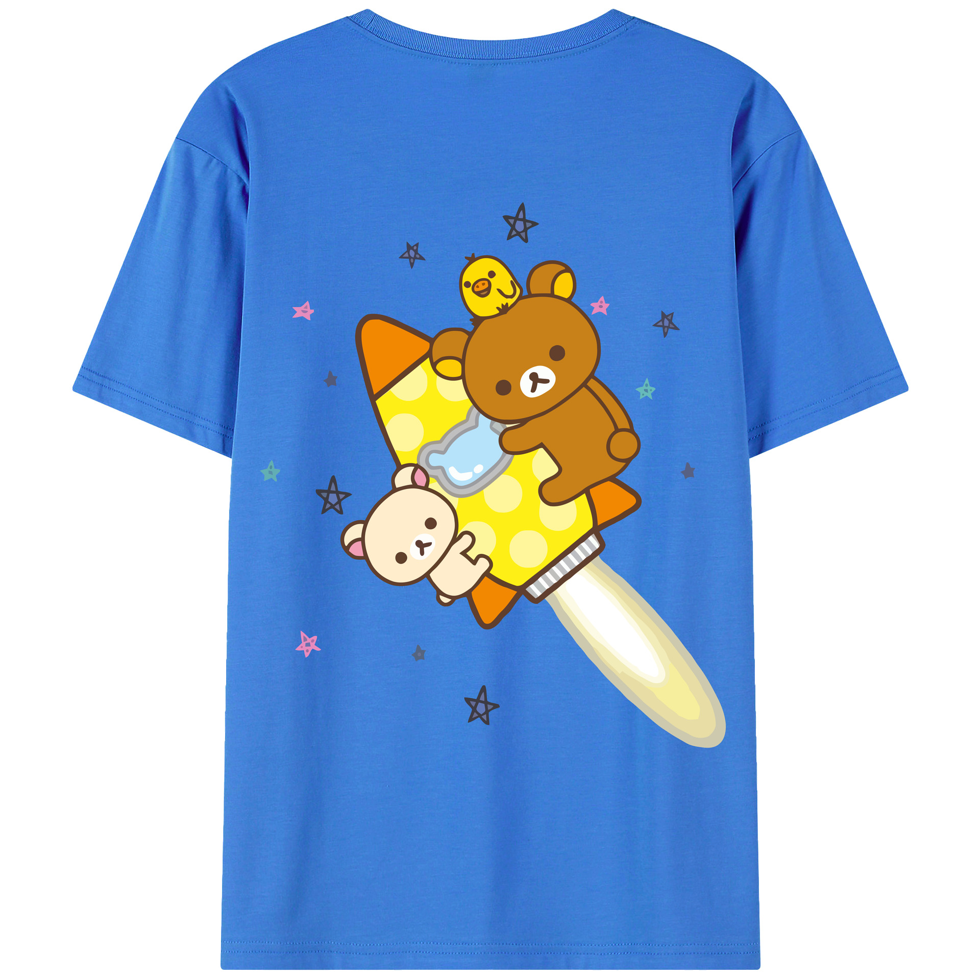 （画像用） リラックマ リラックマ キイロイトリ Rilakkuma Korilakkuma Kiiroitori 綿100％ メンズ半袖Tシャツ（バックプリント） 通気性