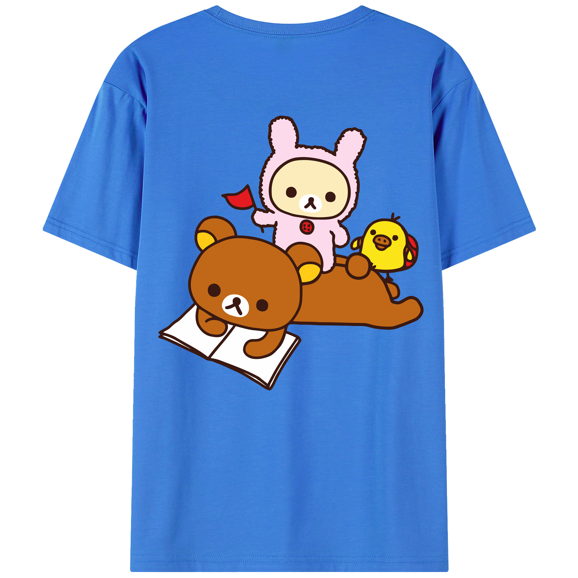 （画像用） リラックマ リラックマ キイロイトリ Rilakkuma Korilakkuma Kiiroitori 綿100％ メンズ半袖Tシャツ（バックプリント） 通気性