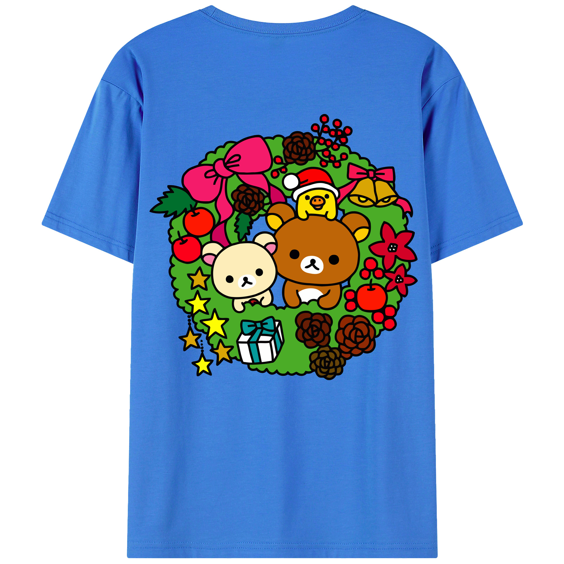 （画像用） リラックマ リラックマ キイロイトリ Rilakkuma Korilakkuma Kiiroitori 綿100％ メンズ半袖Tシャツ（バックプリント） 通気性